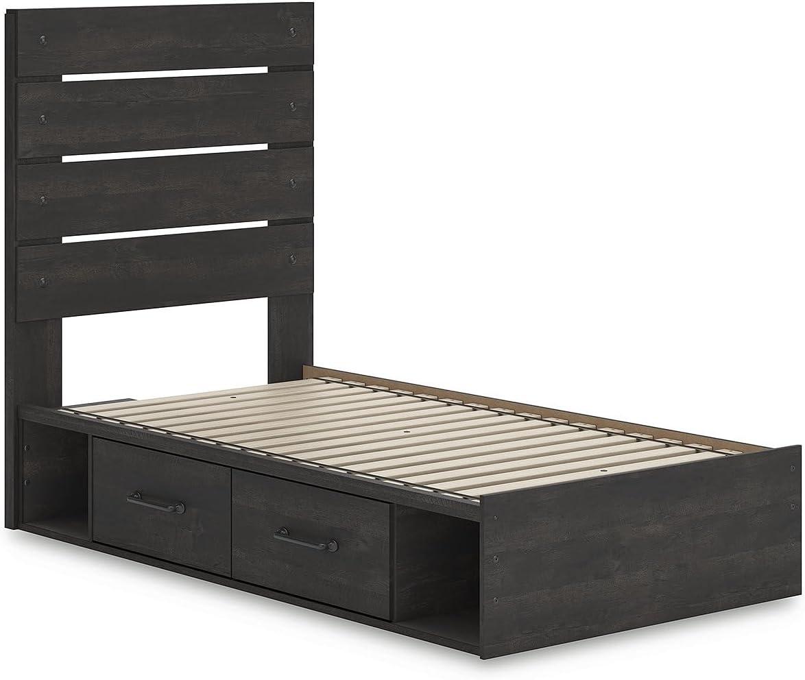 imageSignature Design by Ashley Delmorta Rustic Panel Bed Foundation or Box Spring Needed Full GrayPanel Bed with Storage