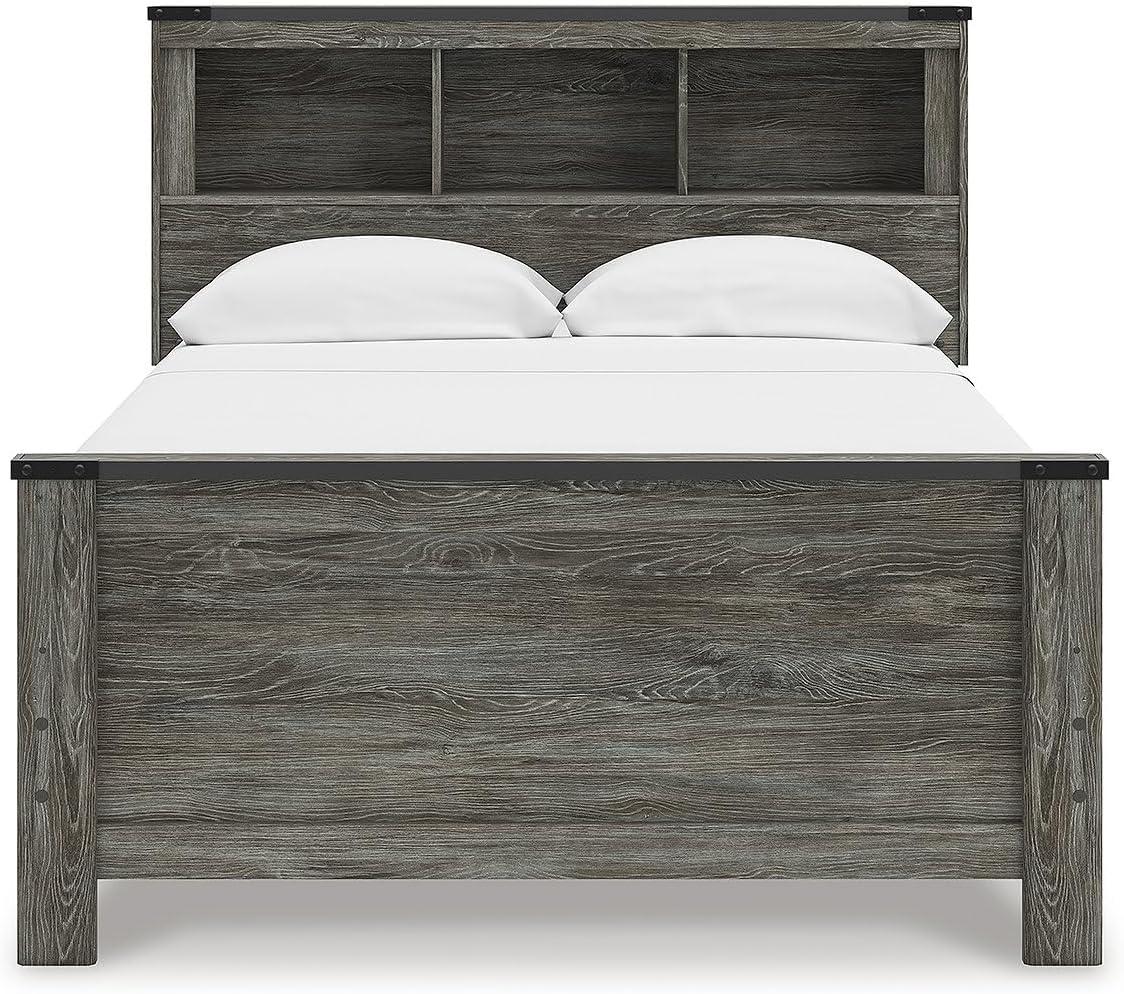 imageSignature Design by Ashley Frandern Industrial Panel Bed with Nailhead Accents Foundation or Box Spring Needed Twin GrayFull Bookcase Panel Bed