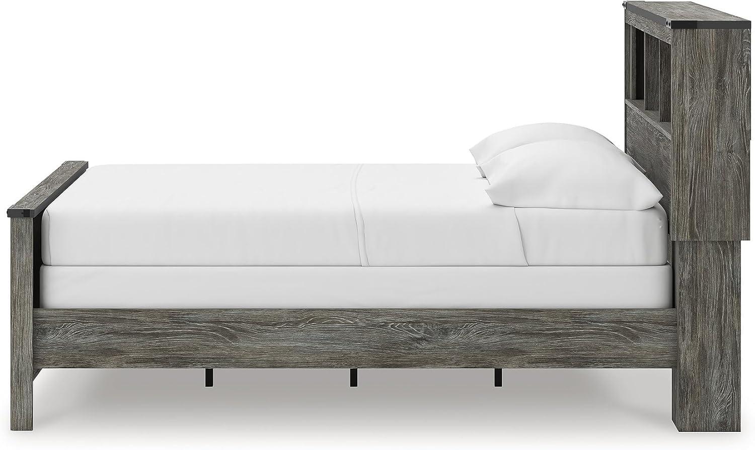 imageSignature Design by Ashley Frandern Industrial Panel Bed with Nailhead Accents Foundation or Box Spring Needed Twin GrayFull Bookcase Panel Bed