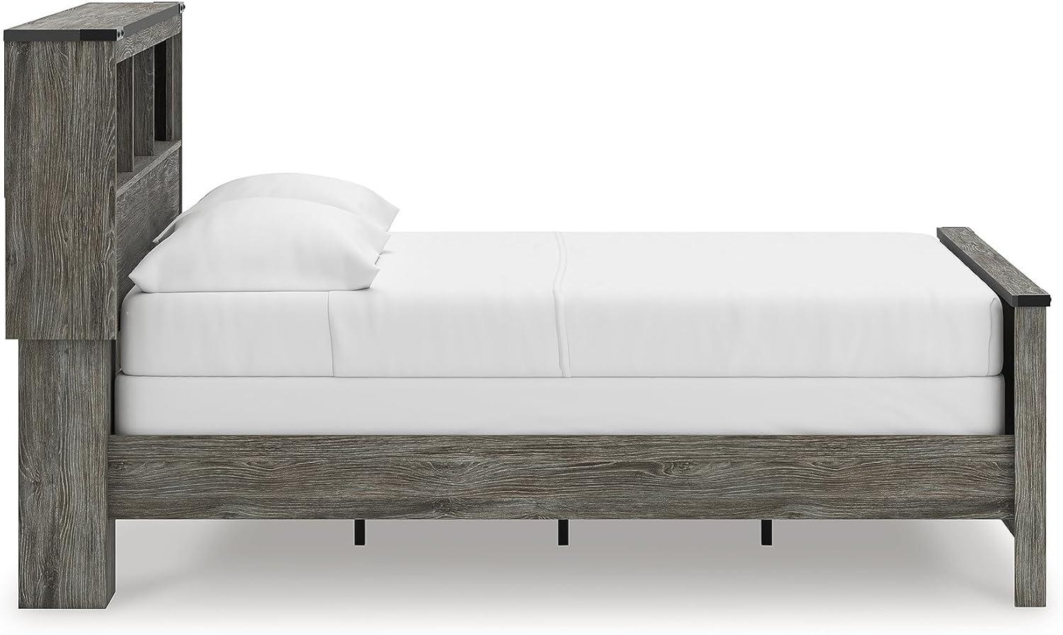 imageSignature Design by Ashley Frandern Industrial Panel Bed with Nailhead Accents Foundation or Box Spring Needed Twin GrayFull Bookcase Panel Bed