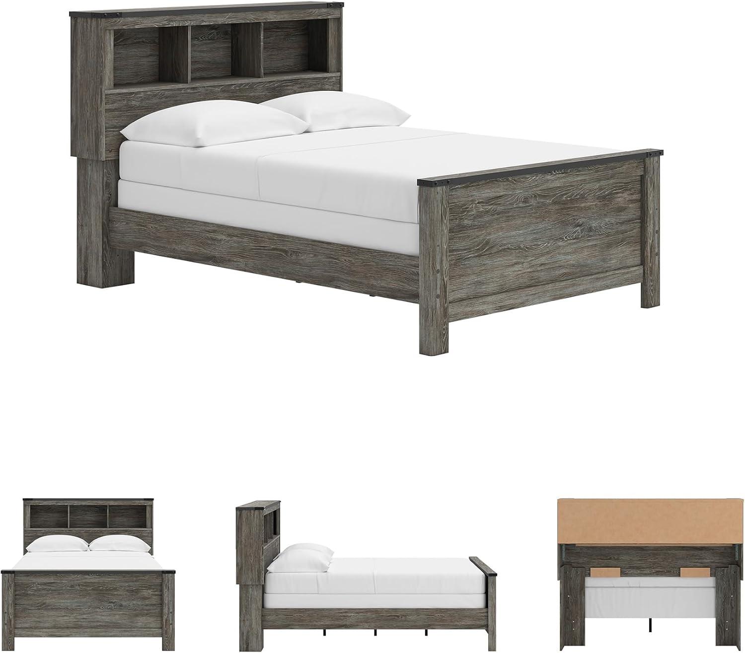 imageSignature Design by Ashley Frandern Industrial Panel Bed with Nailhead Accents Foundation or Box Spring Needed Twin GrayFull Bookcase Panel Bed