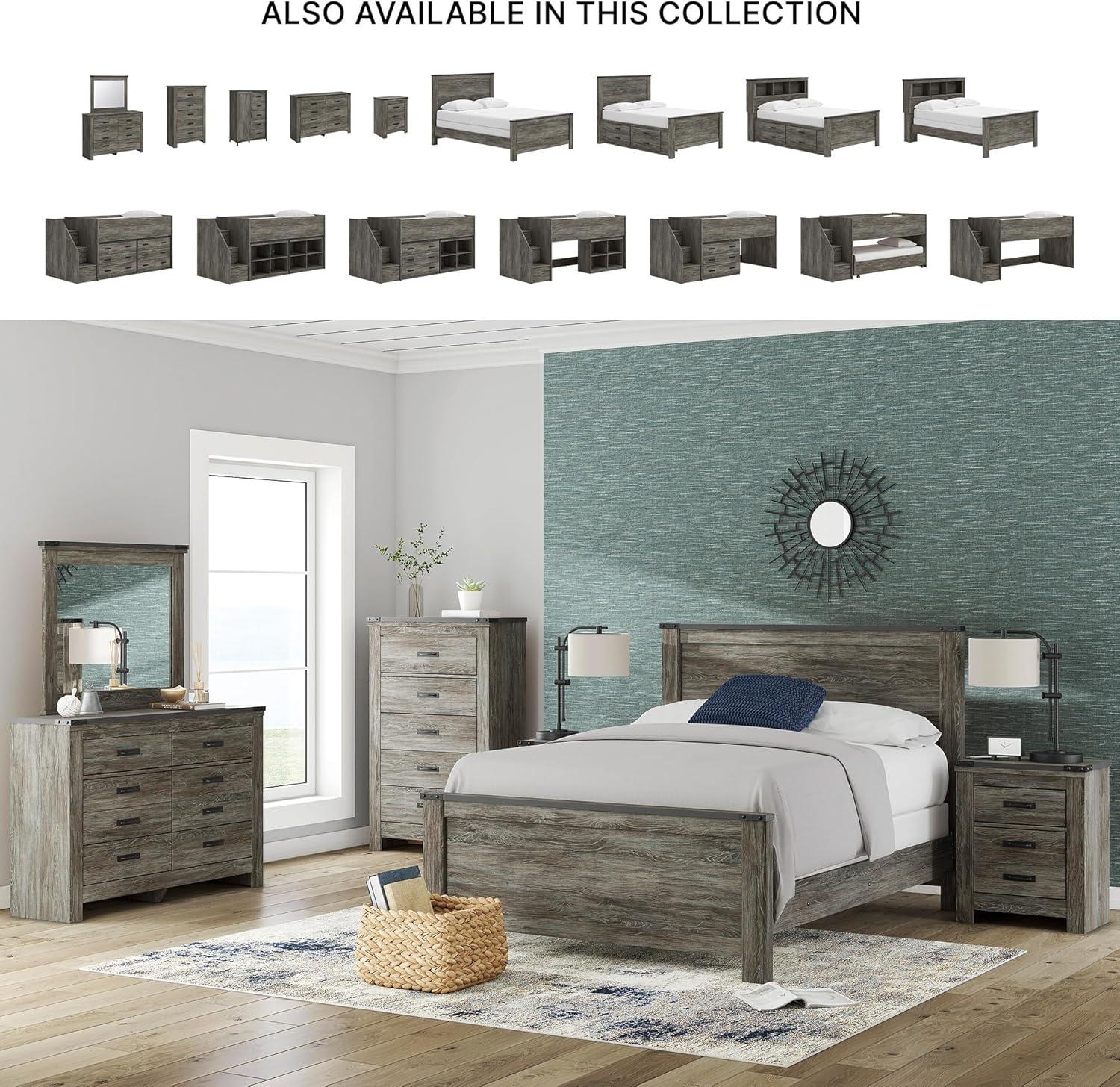 imageSignature Design by Ashley Frandern Industrial Panel Bed with Nailhead Accents Foundation or Box Spring Needed Twin GrayFull Bookcase Panel Bed