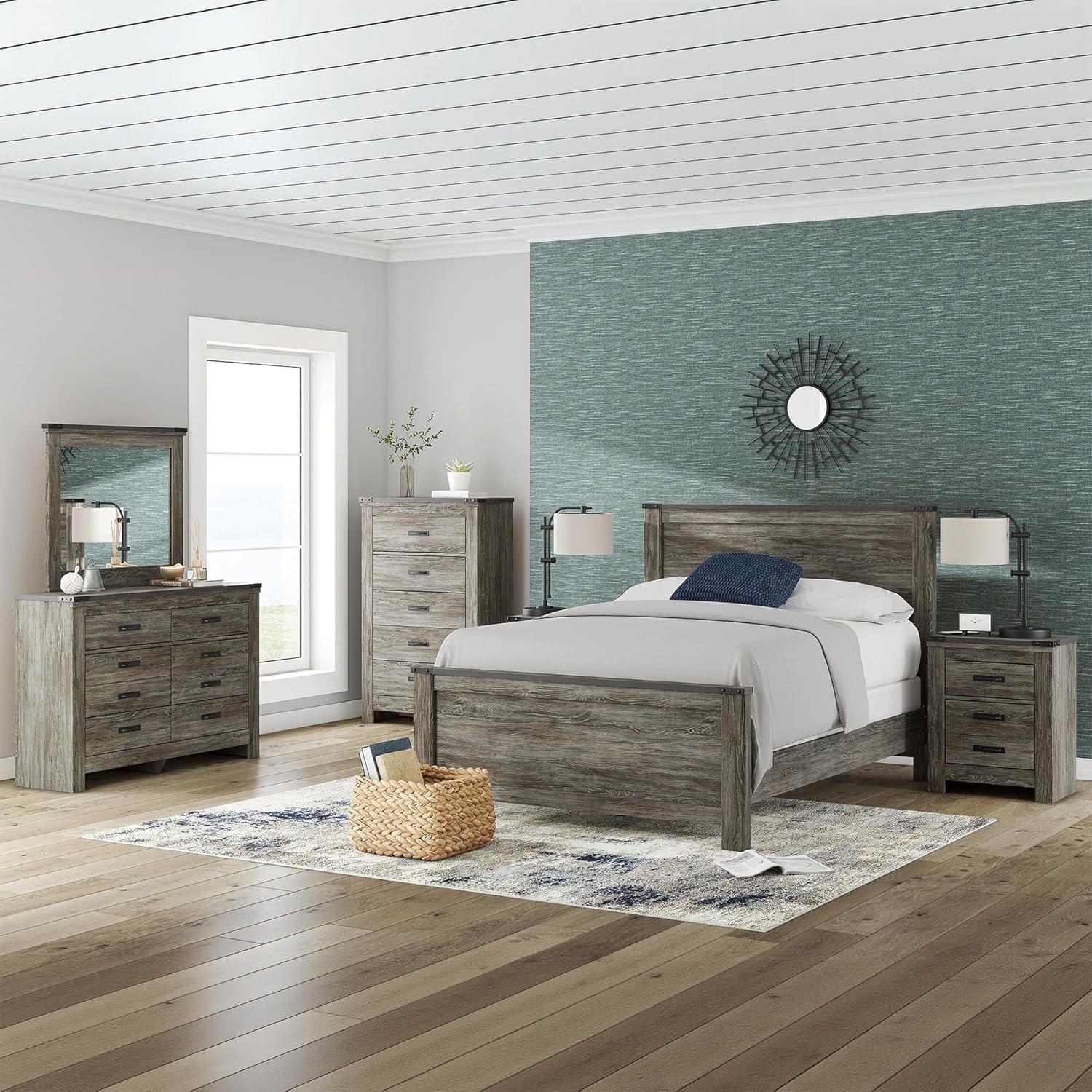 imageSignature Design by Ashley Frandern Industrial Panel Bed with Nailhead Accents Foundation or Box Spring Needed Twin GrayFull Bookcase Panel Bed