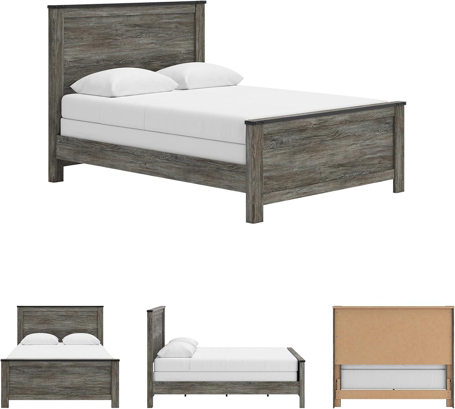 imageSignature Design by Ashley Frandern Industrial Panel Bed with Nailhead Accents Foundation or Box Spring Needed Twin GrayQueen Panel Bed