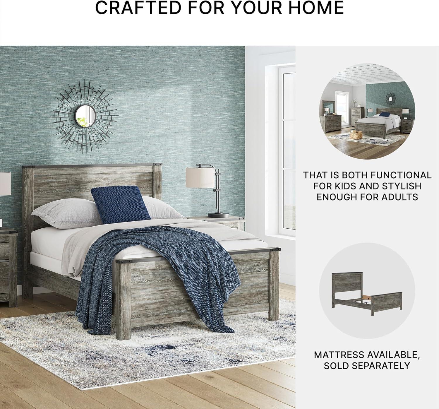 imageSignature Design by Ashley Frandern Industrial Panel Bed with Nailhead Accents Foundation or Box Spring Needed Twin GrayQueen Panel Bed