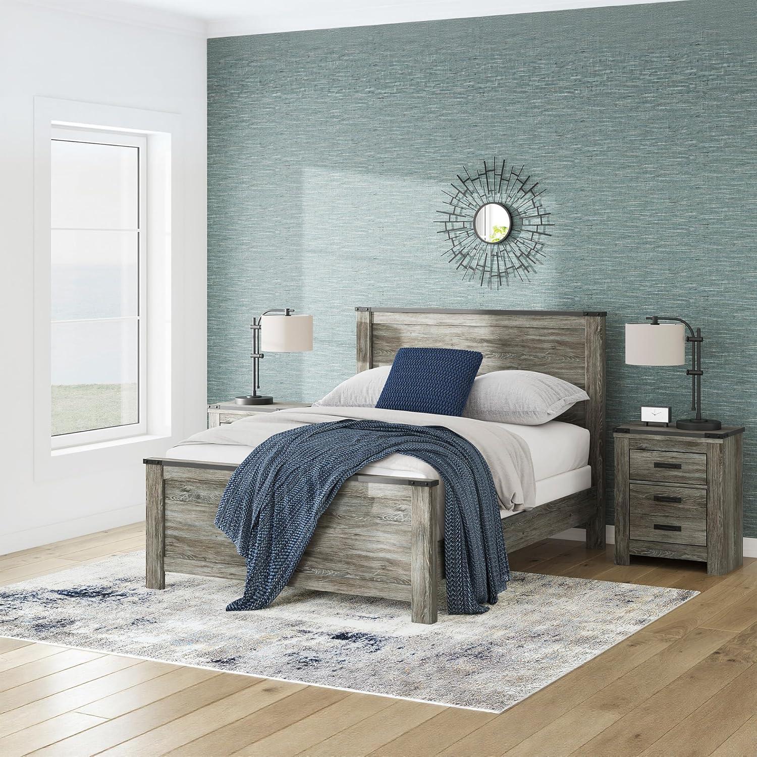 imageSignature Design by Ashley Frandern Industrial Panel Bed with Nailhead Accents Foundation or Box Spring Needed Twin GrayQueen Panel Bed