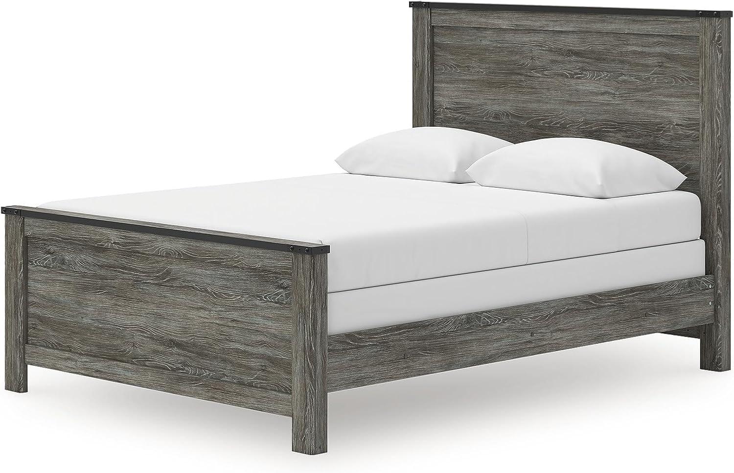 imageSignature Design by Ashley Frandern Industrial Panel Bed with Nailhead Accents Foundation or Box Spring Needed Twin GrayQueen Panel Bed