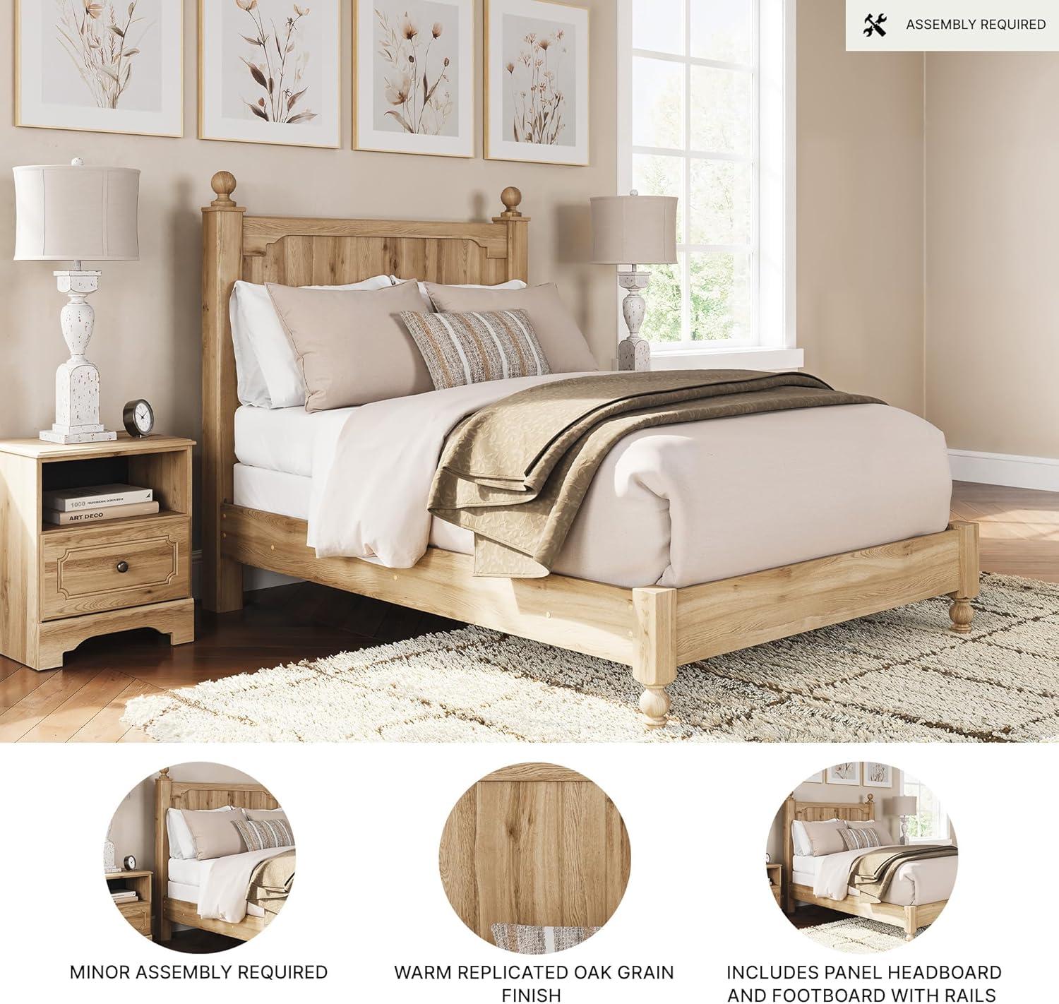 imageSignature Design by Ashley Galletyn Country Rustic Panel Bed Foundation or Box Spring Needed Twin Light BrownFull Panel Bed