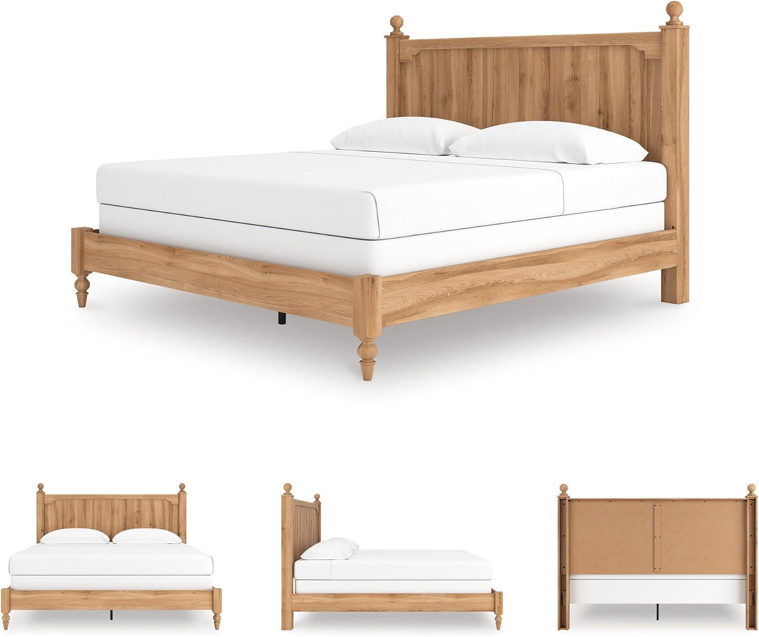 imageSignature Design by Ashley Galletyn Country Rustic Panel Bed Foundation or Box Spring Needed Twin Light BrownKing Panel Bed