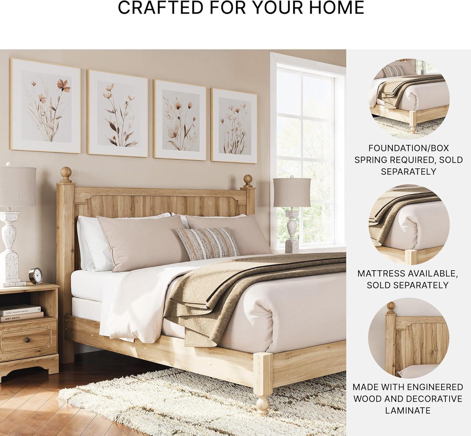 imageSignature Design by Ashley Galletyn Country Rustic Panel Bed Foundation or Box Spring Needed Twin Light BrownKing Panel Bed
