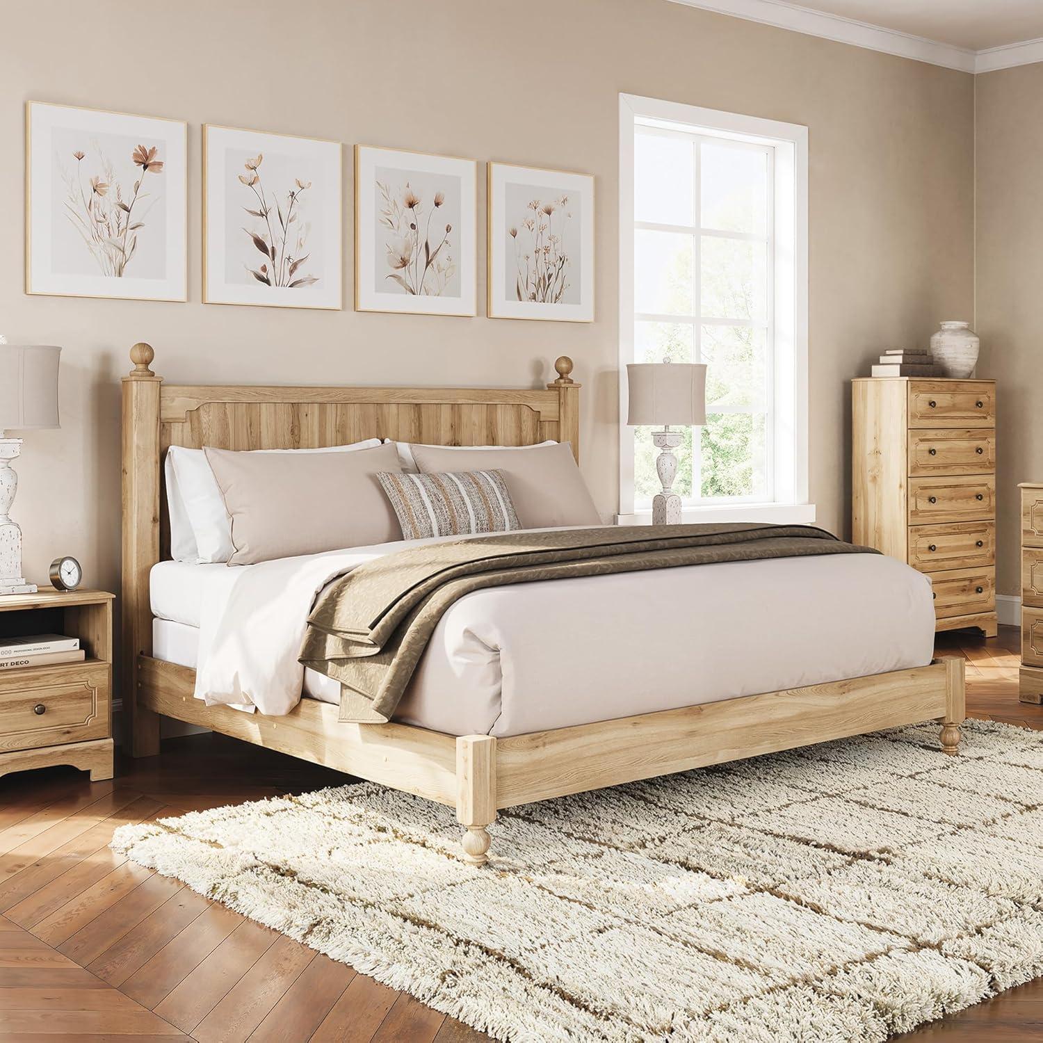 imageSignature Design by Ashley Galletyn Country Rustic Panel Bed Foundation or Box Spring Needed Twin Light BrownKing Panel Bed