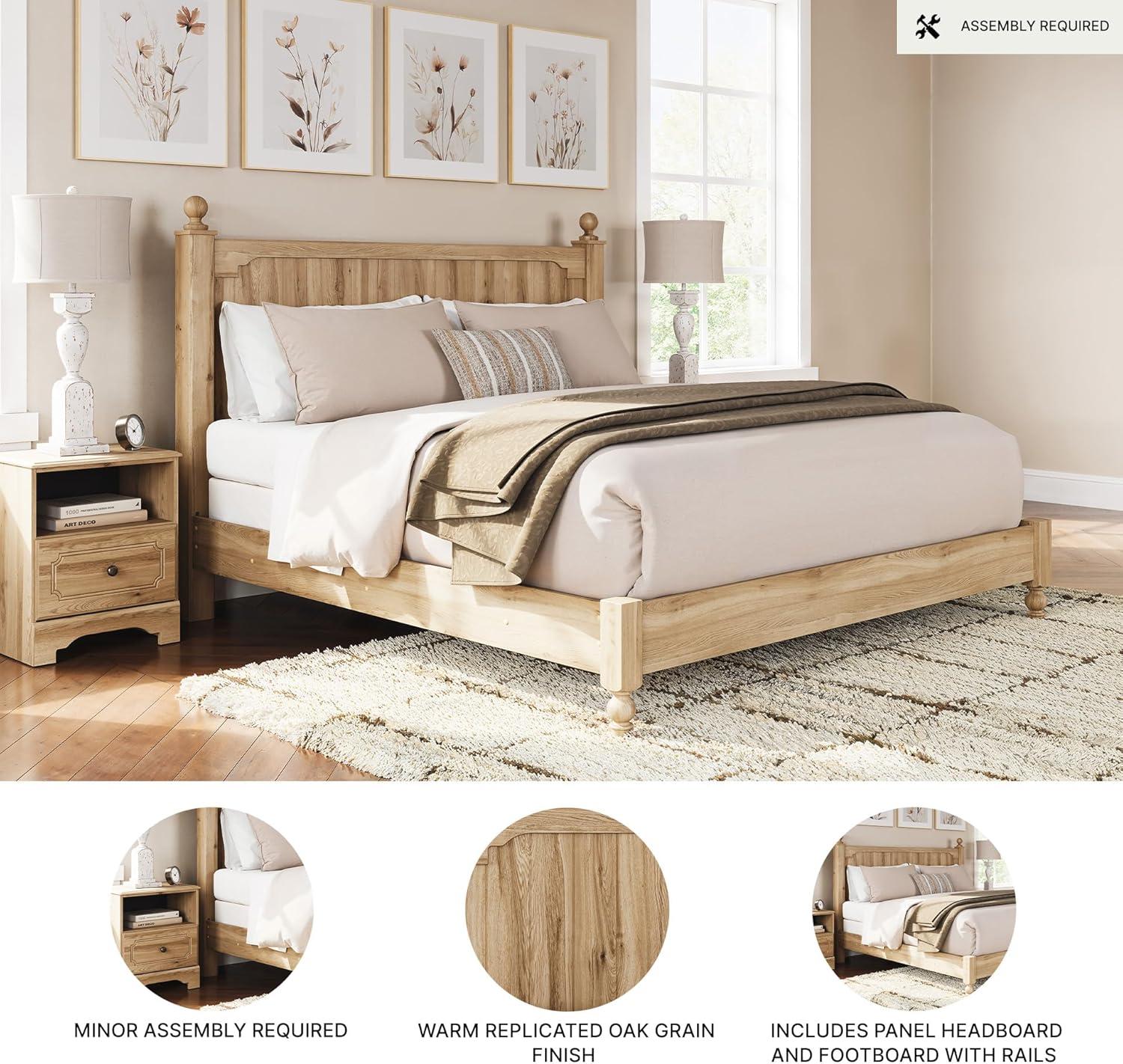 imageSignature Design by Ashley Galletyn Country Rustic Panel Bed Foundation or Box Spring Needed Twin Light BrownKing Panel Bed