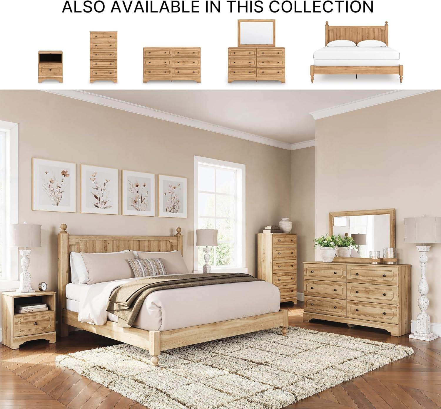 imageSignature Design by Ashley Galletyn Country Rustic Panel Bed Foundation or Box Spring Needed Twin Light BrownKing Panel Bed