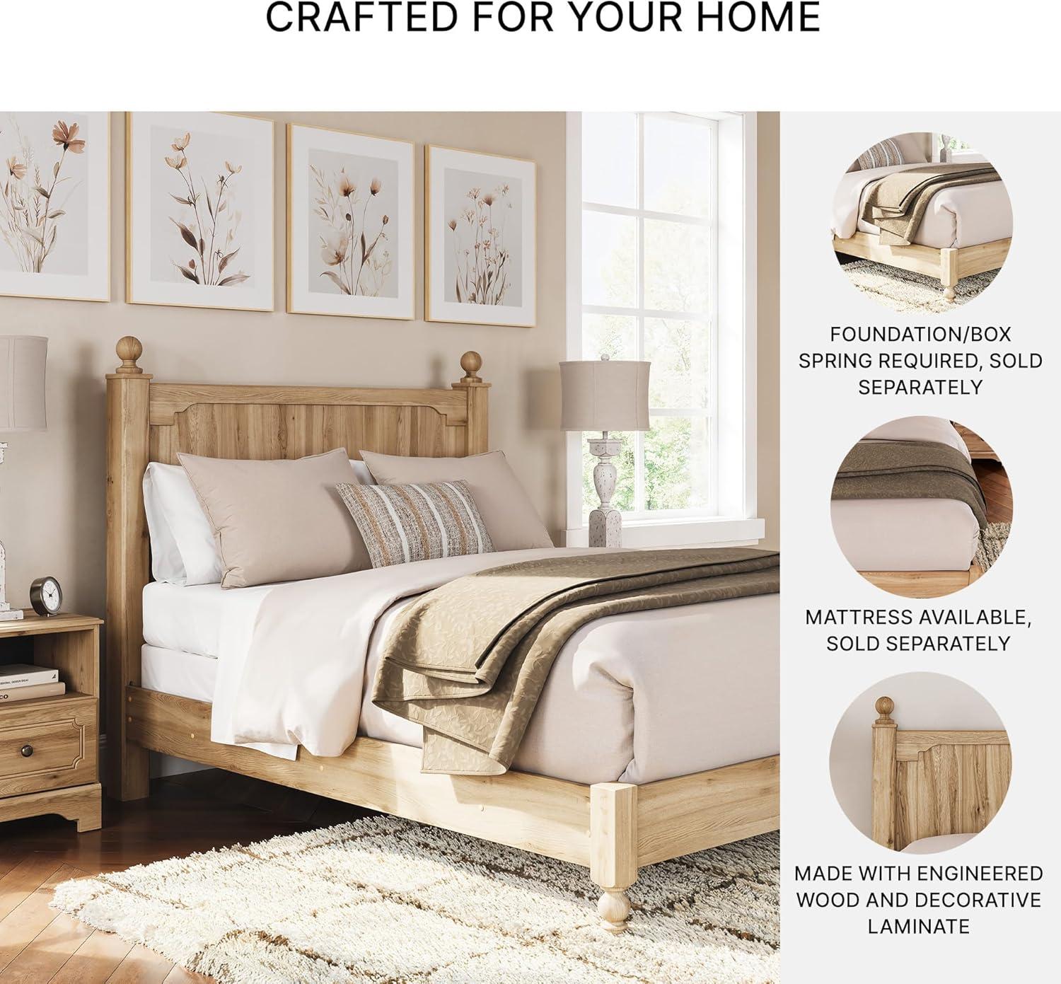 imageSignature Design by Ashley Galletyn Country Rustic Panel Bed Foundation or Box Spring Needed Twin Light BrownQueen Panel Bed