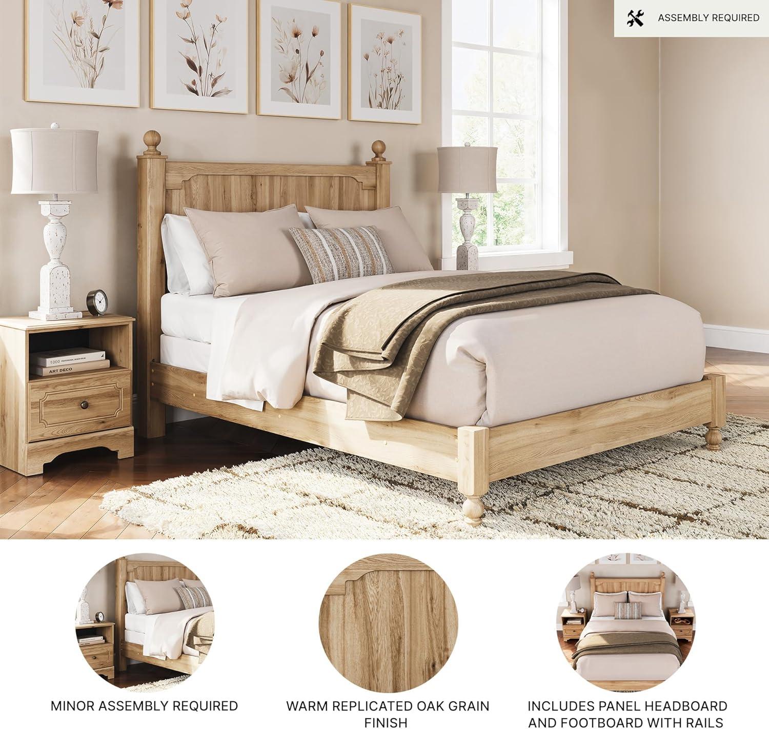 imageSignature Design by Ashley Galletyn Country Rustic Panel Bed Foundation or Box Spring Needed Twin Light BrownQueen Panel Bed