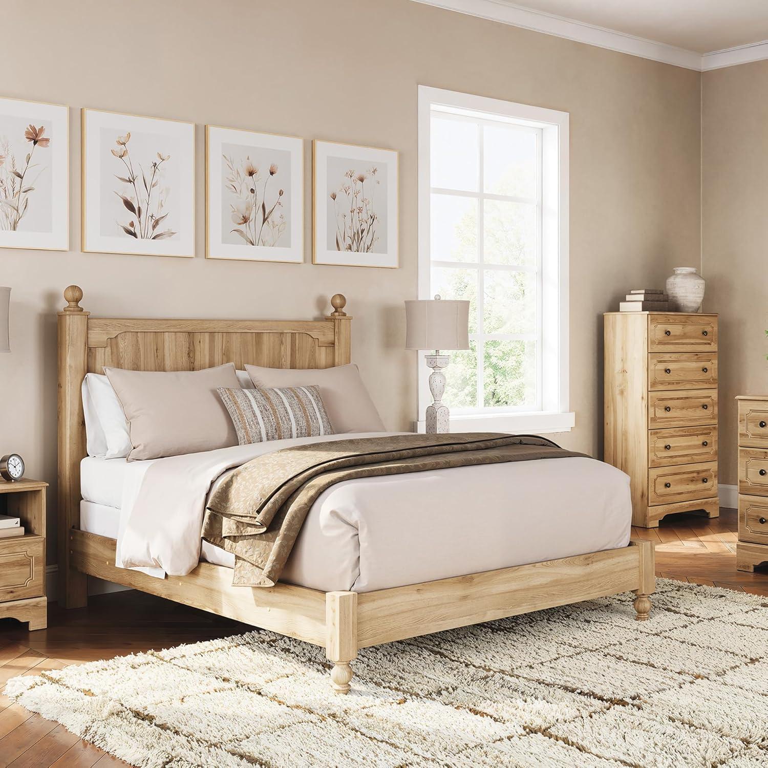 imageSignature Design by Ashley Galletyn Country Rustic Panel Bed Foundation or Box Spring Needed Twin Light BrownQueen Panel Bed