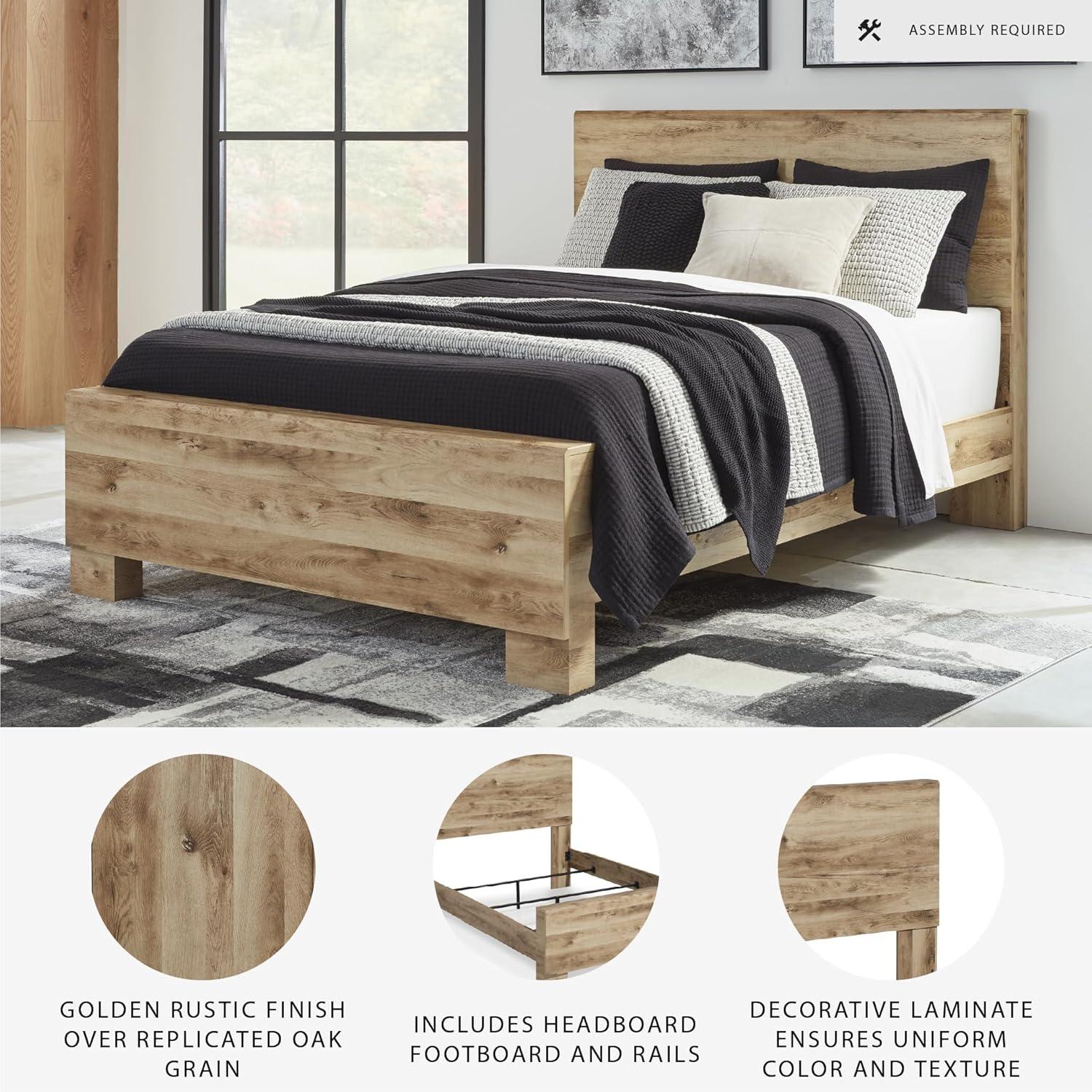 imageSignature Design by Ashley Hyanna Rustic Full Platform Bed with 2 Side Storage Drawer Foundation or Box Spring Not Needed Light BrownFull