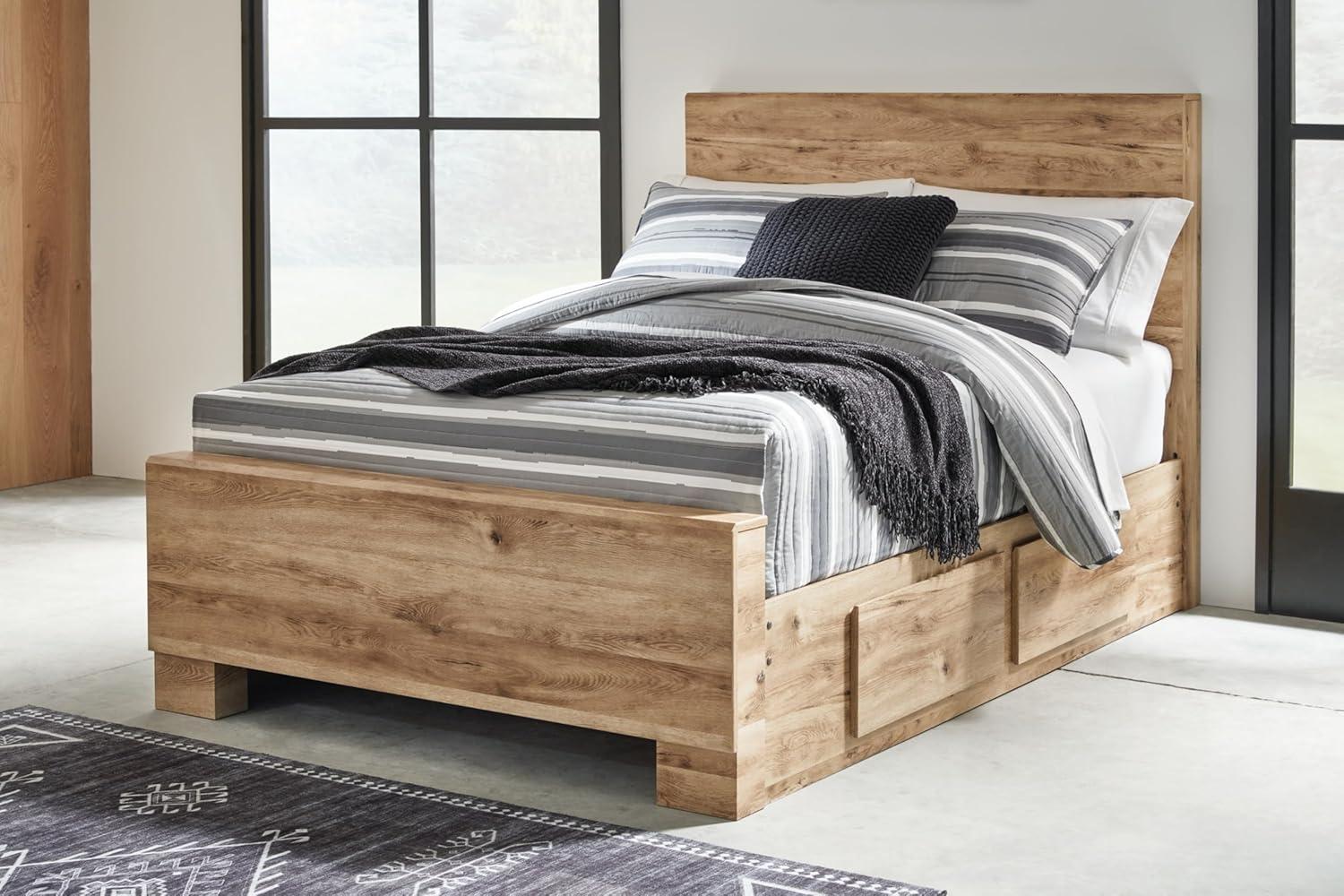 imageSignature Design by Ashley Hyanna Rustic Full Platform Bed with 2 Side Storage Drawer Foundation or Box Spring Not Needed Light BrownFull