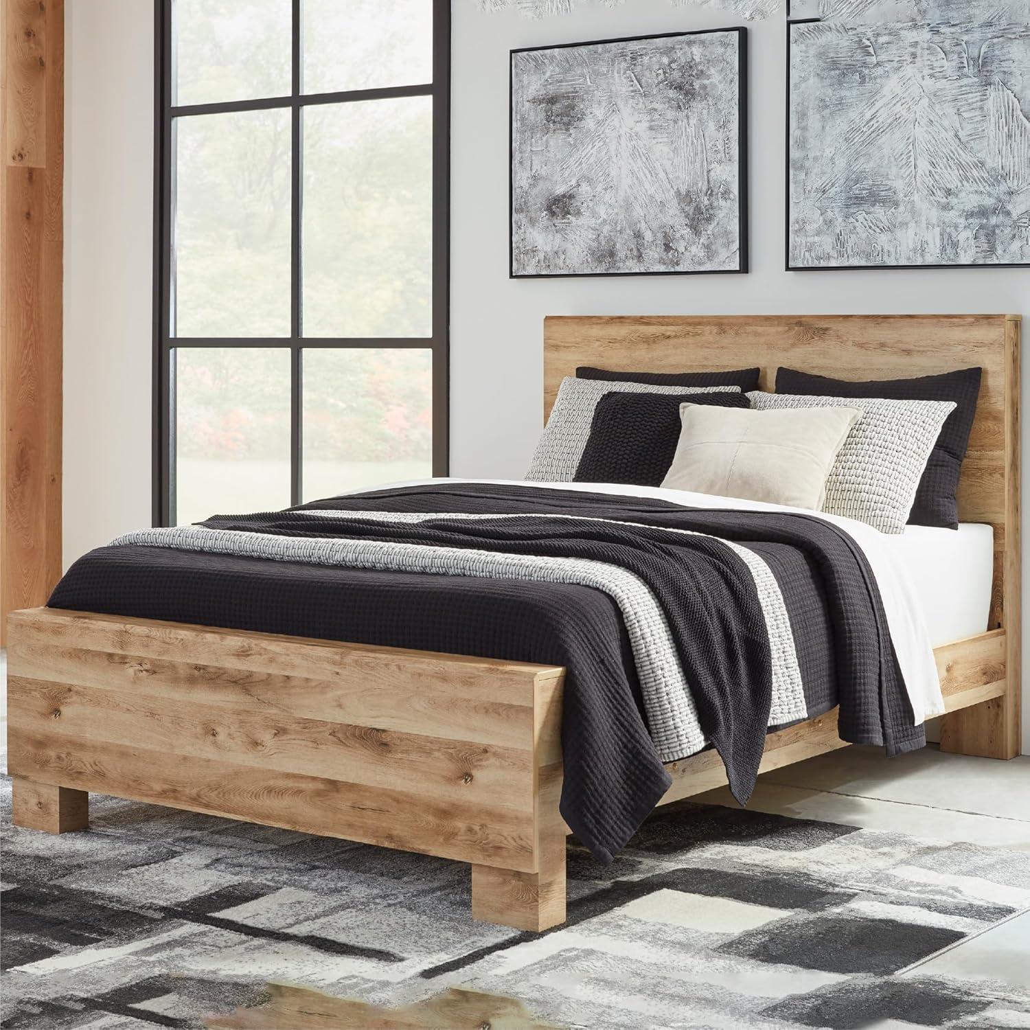 imageSignature Design by Ashley Hyanna Rustic Full Platform Bed with 2 Side Storage Drawer Foundation or Box Spring Not Needed Light BrownFull