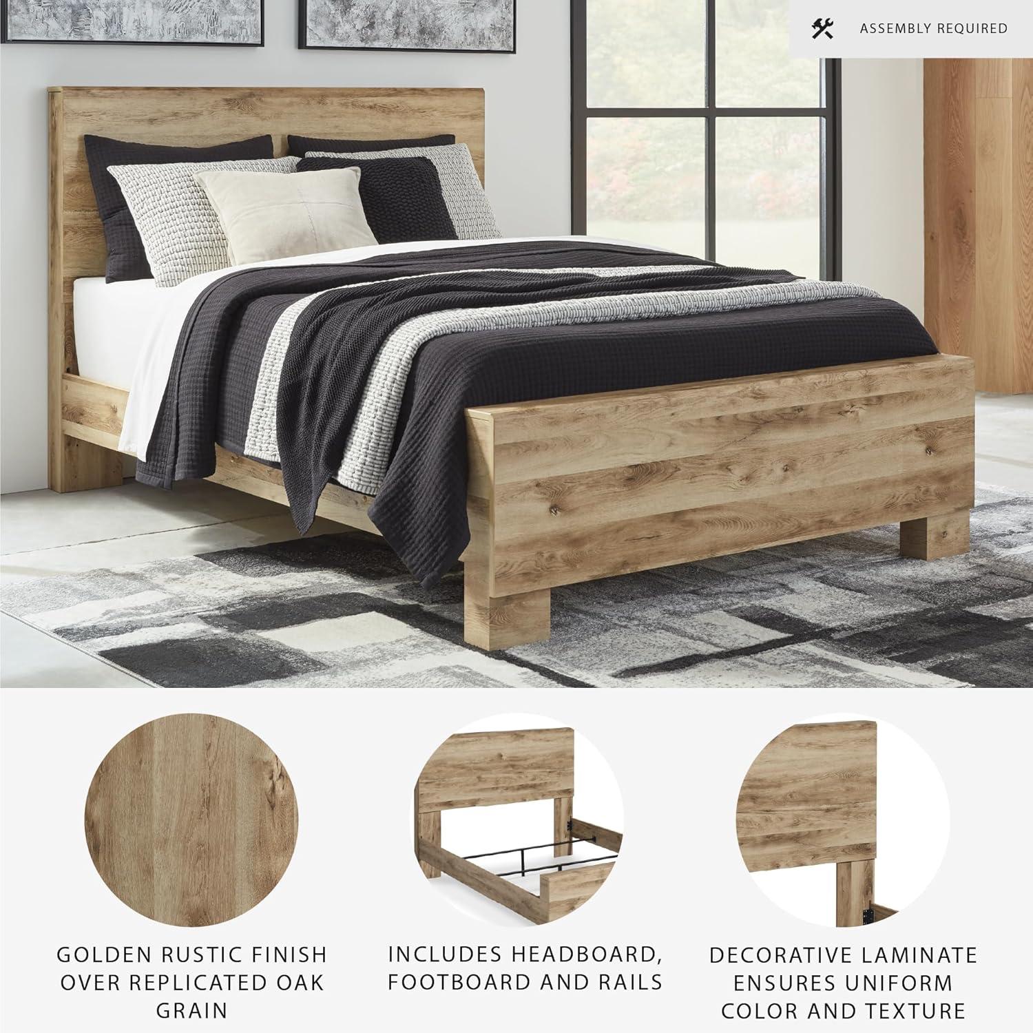imageSignature Design by Ashley Hyanna Rustic Full Platform Bed with 2 Side Storage Drawer Foundation or Box Spring Not Needed Light BrownKing