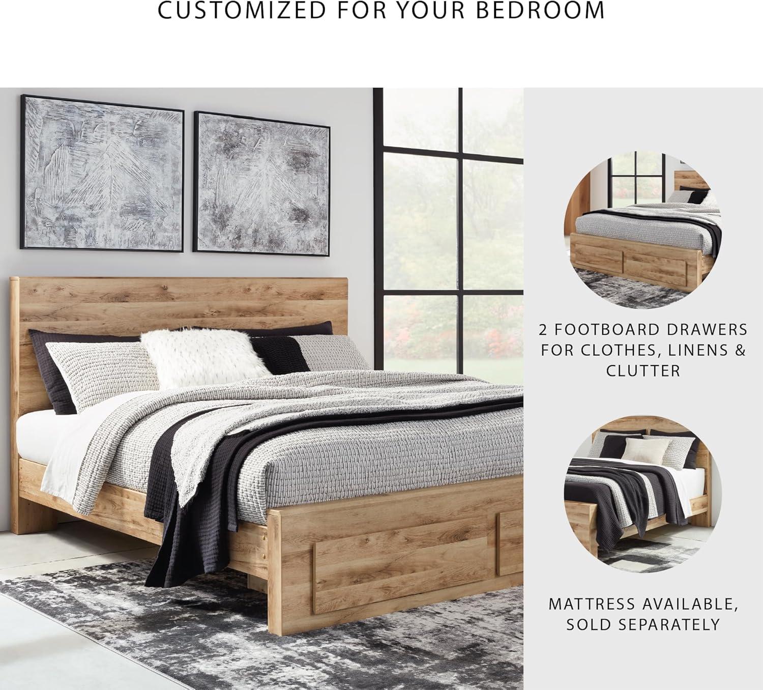 imageSignature Design by Ashley Hyanna Rustic Full Platform Bed with 2 Side Storage Drawer Foundation or Box Spring Not Needed Light BrownKing