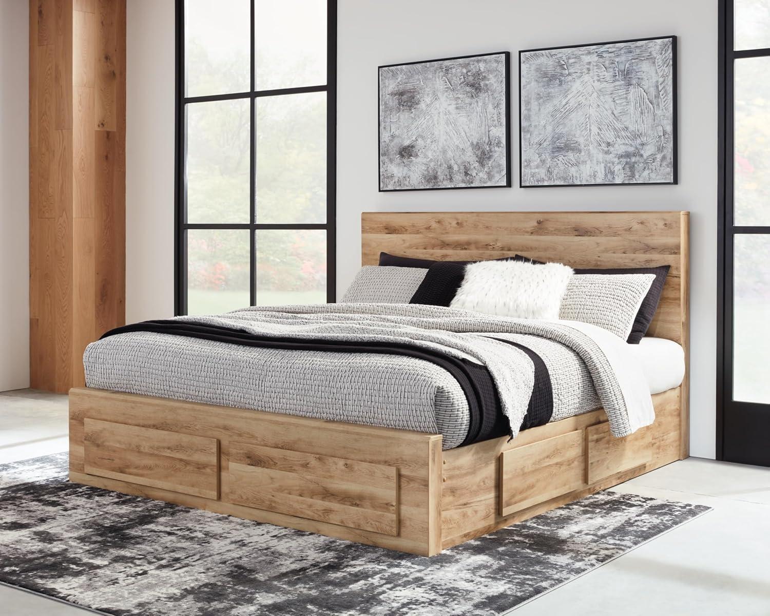 imageSignature Design by Ashley Hyanna Rustic Full Platform Bed with 2 Side Storage Drawer Foundation or Box Spring Not Needed Light BrownKing
