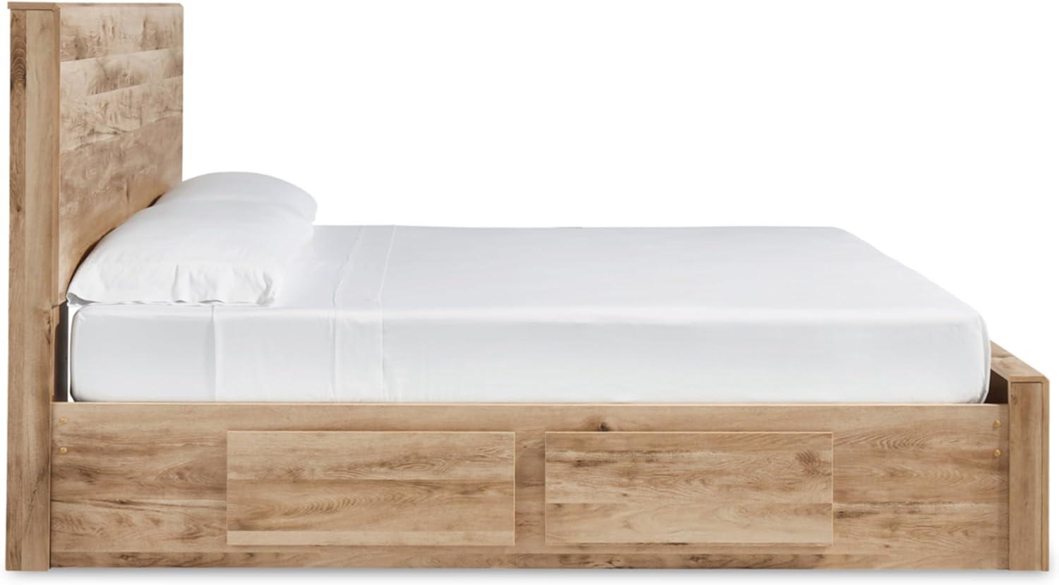 imageSignature Design by Ashley Hyanna Rustic Full Platform Bed with 2 Side Storage Drawer Foundation or Box Spring Not Needed Light BrownKing