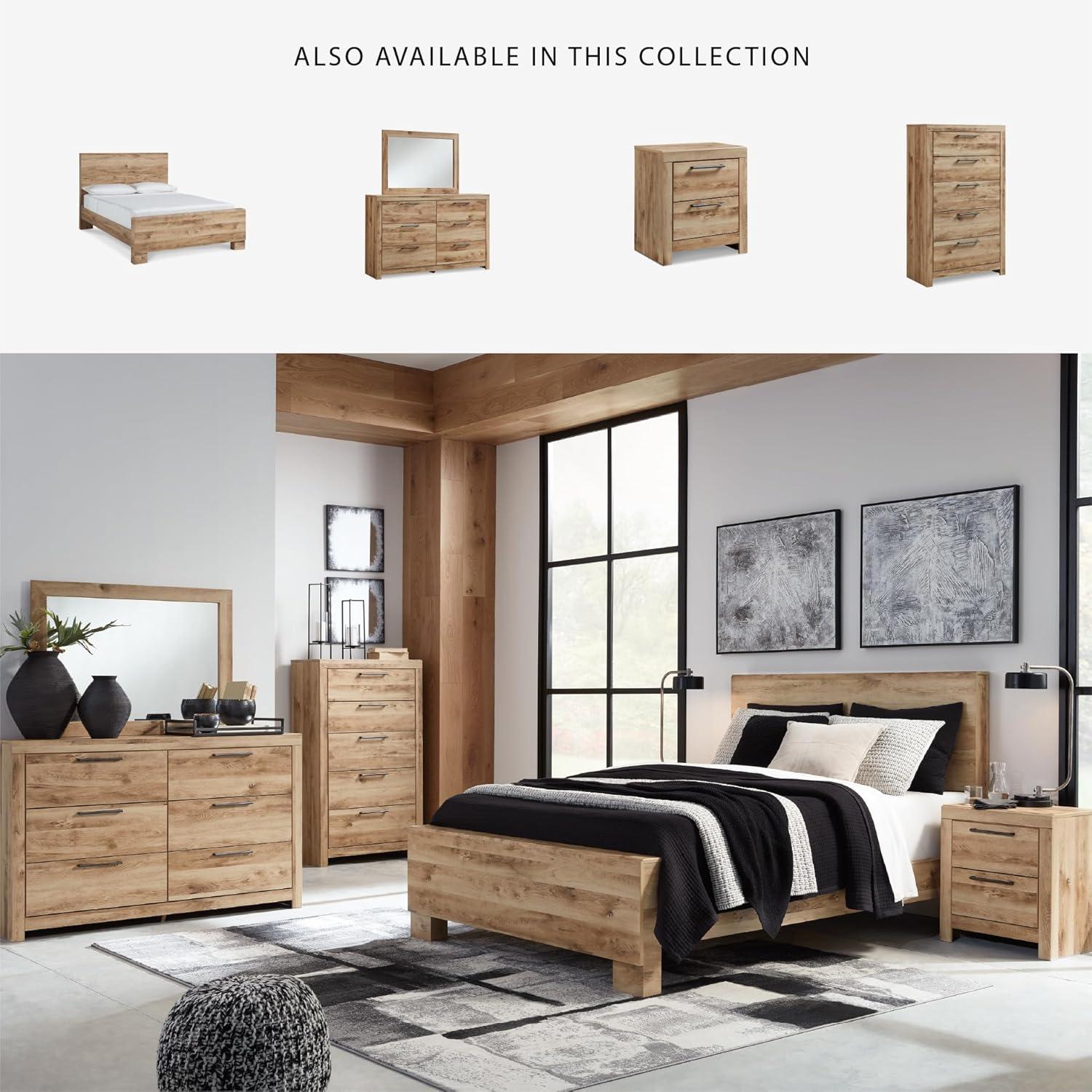 imageSignature Design by Ashley Hyanna Rustic Full Platform Bed with 2 Side Storage Drawer Foundation or Box Spring Not Needed Light BrownKing