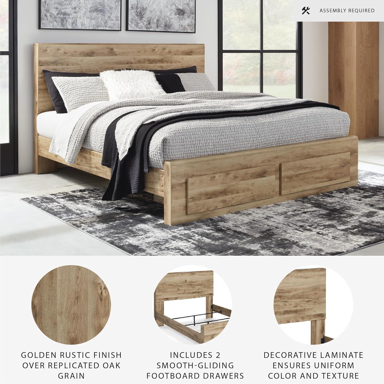 imageSignature Design by Ashley Hyanna Rustic Full Platform Bed with 2 Side Storage Drawer Foundation or Box Spring Not Needed Light BrownKing