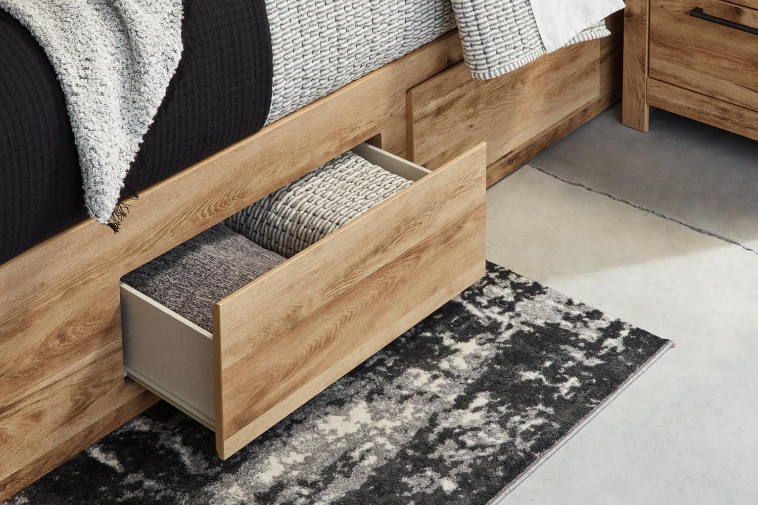 imageSignature Design by Ashley Hyanna Rustic Full Platform Bed with 2 Side Storage Drawer Foundation or Box Spring Not Needed Light BrownKing
