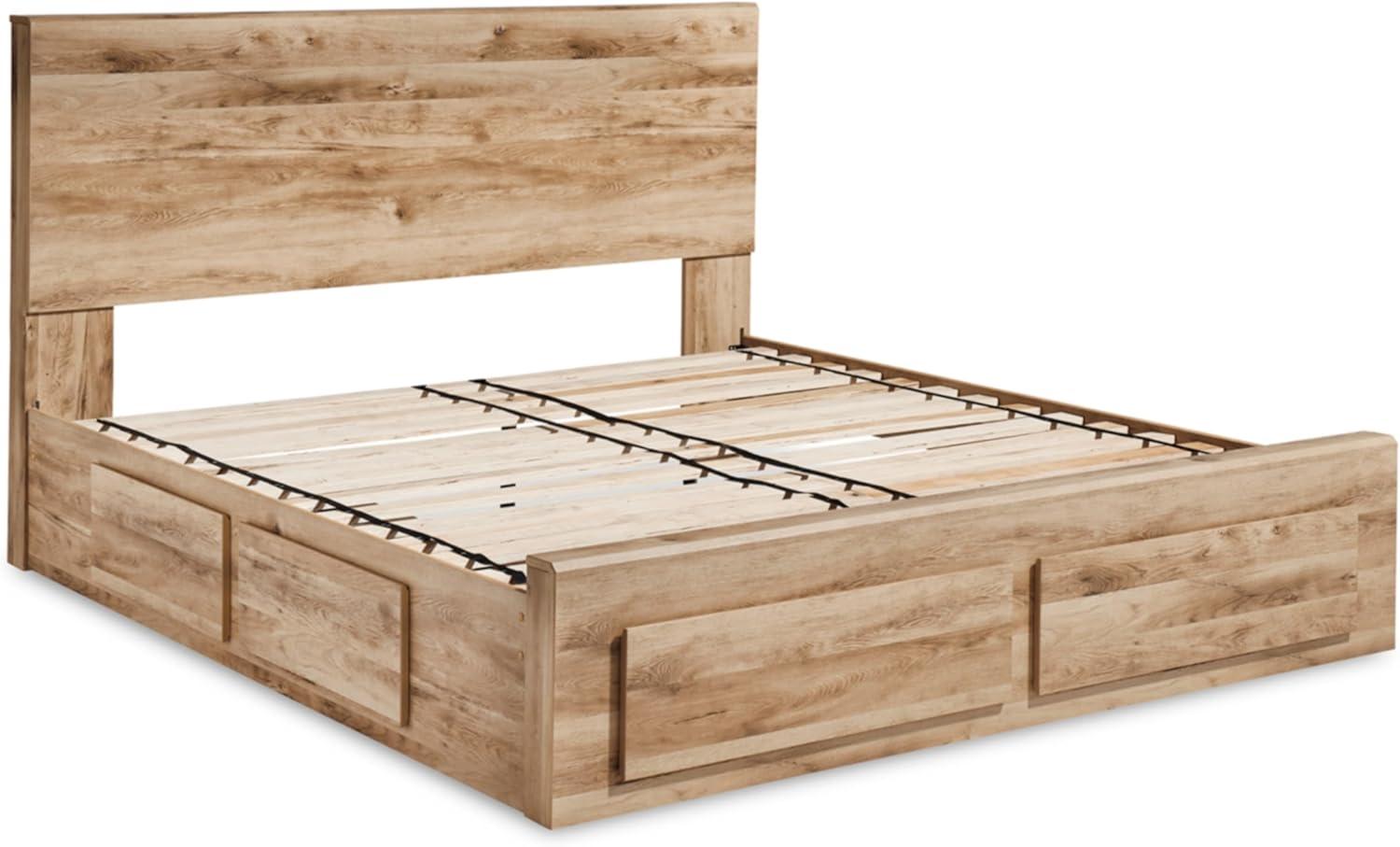 imageSignature Design by Ashley Hyanna Rustic Full Platform Bed with 2 Side Storage Drawer Foundation or Box Spring Not Needed Light BrownKing