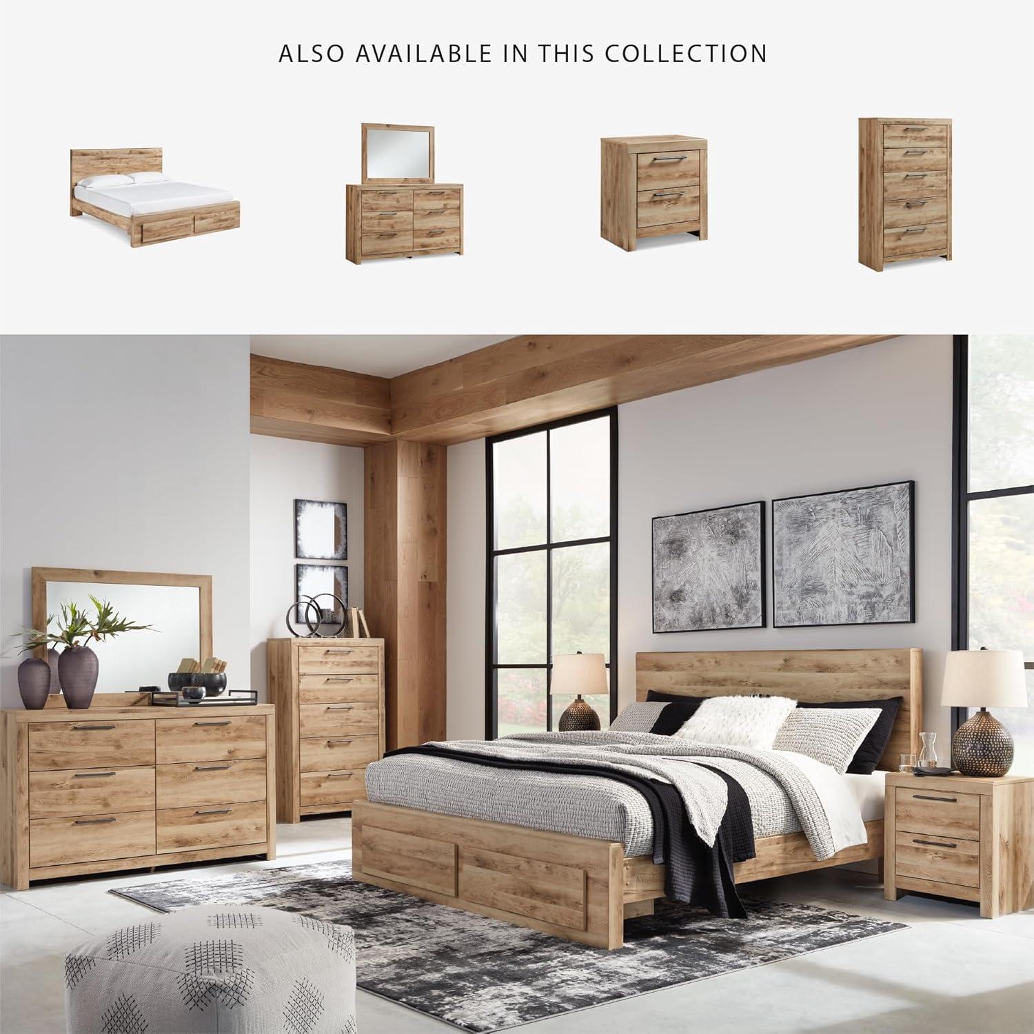 imageSignature Design by Ashley Hyanna Rustic Full Platform Bed with 2 Side Storage Drawer Foundation or Box Spring Not Needed Light BrownKing