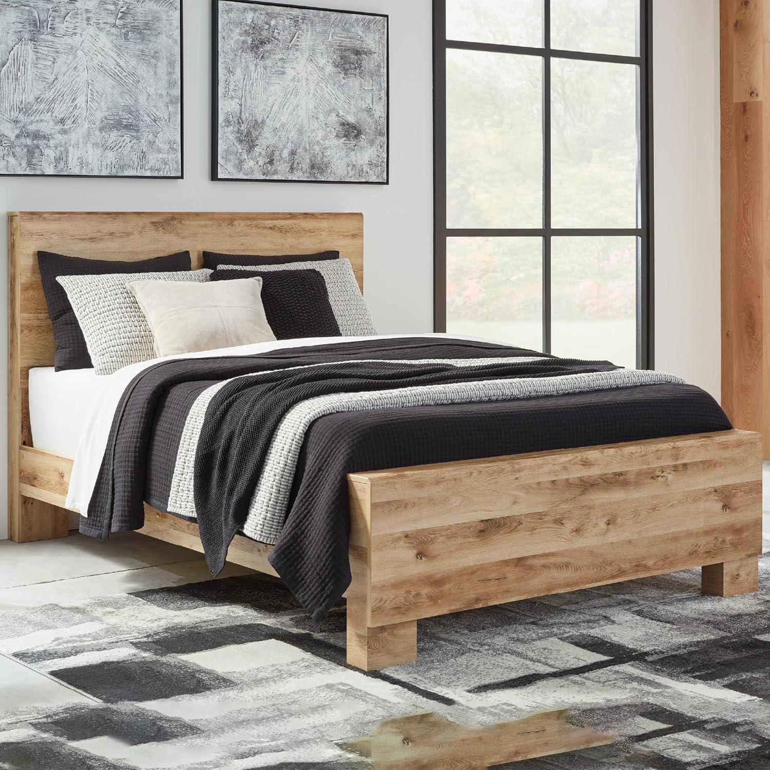 imageSignature Design by Ashley Hyanna Rustic Full Platform Bed with 2 Side Storage Drawer Foundation or Box Spring Not Needed Light BrownKing
