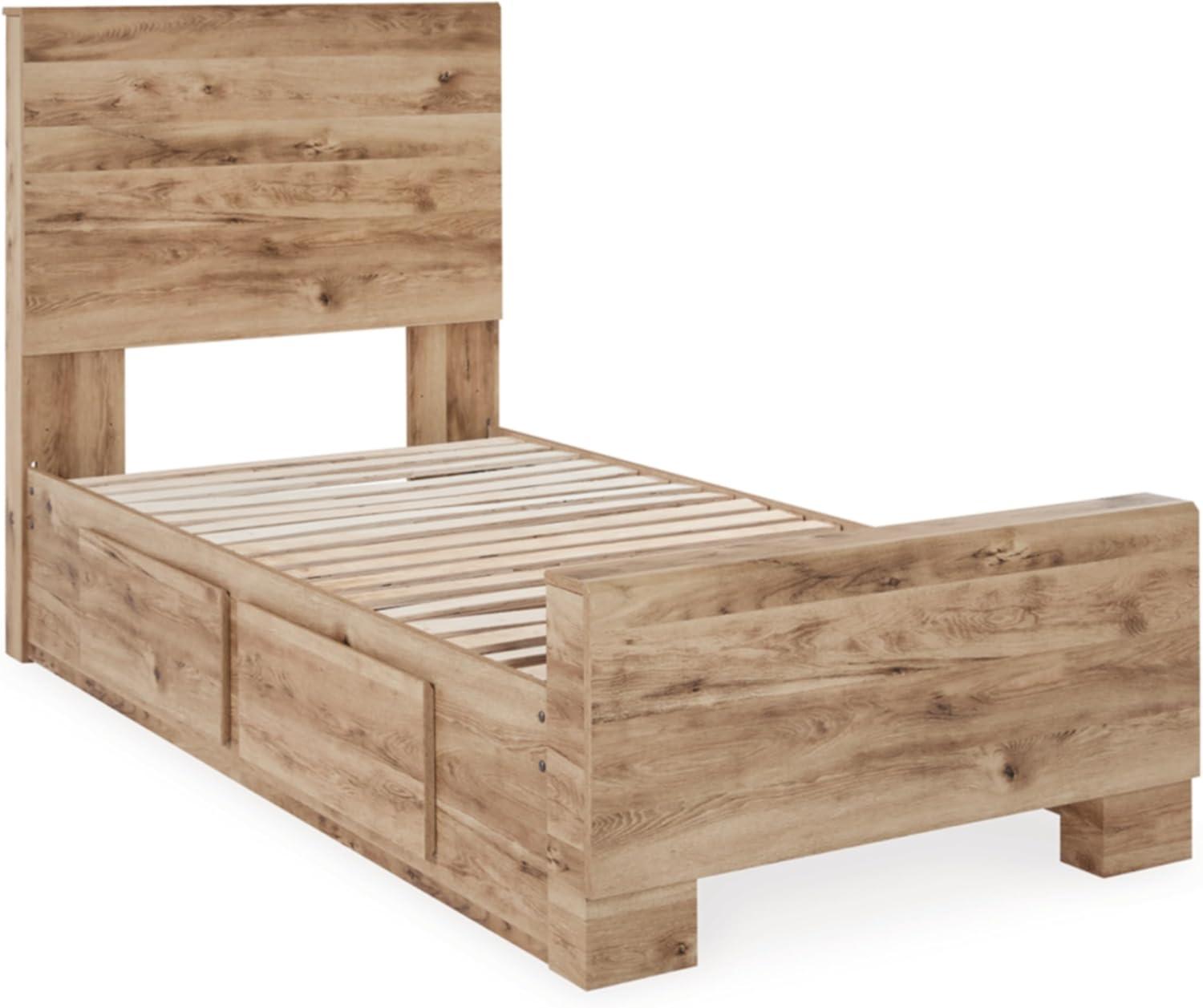imageSignature Design by Ashley Hyanna Rustic Full Platform Bed with 2 Side Storage Drawer Foundation or Box Spring Not Needed Light BrownTwin