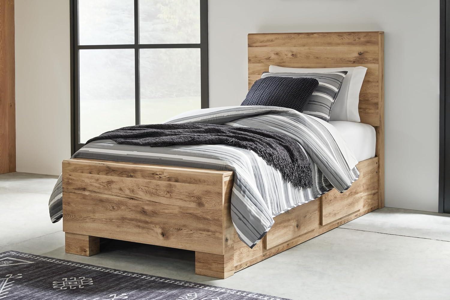 imageSignature Design by Ashley Hyanna Rustic Full Platform Bed with 2 Side Storage Drawer Foundation or Box Spring Not Needed Light BrownTwin