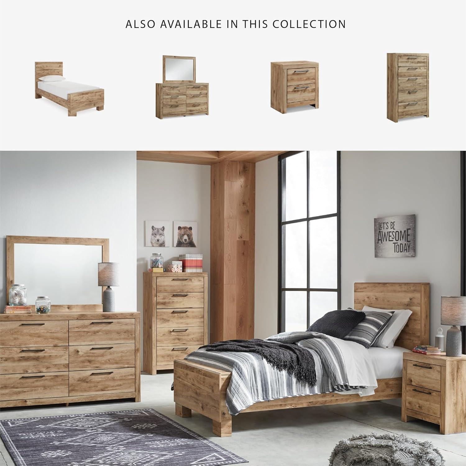 imageSignature Design by Ashley Hyanna Rustic Full Platform Bed with 2 Side Storage Drawer Foundation or Box Spring Not Needed Light BrownTwin