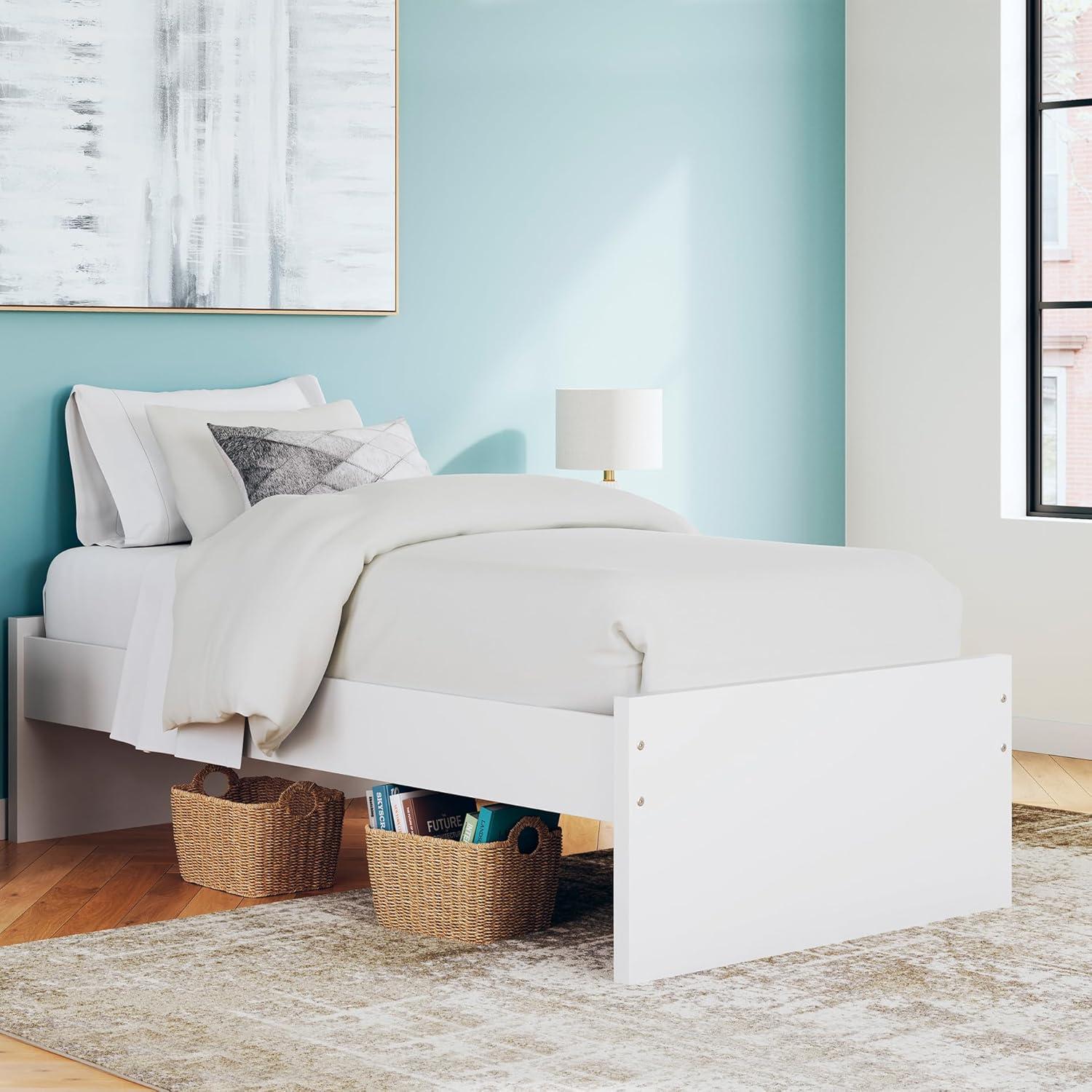 imageSignature Design by Ashley Onita Minimalist Panel Platform Bed Foundation or Box Spring Not Needed Full BeigeWhite