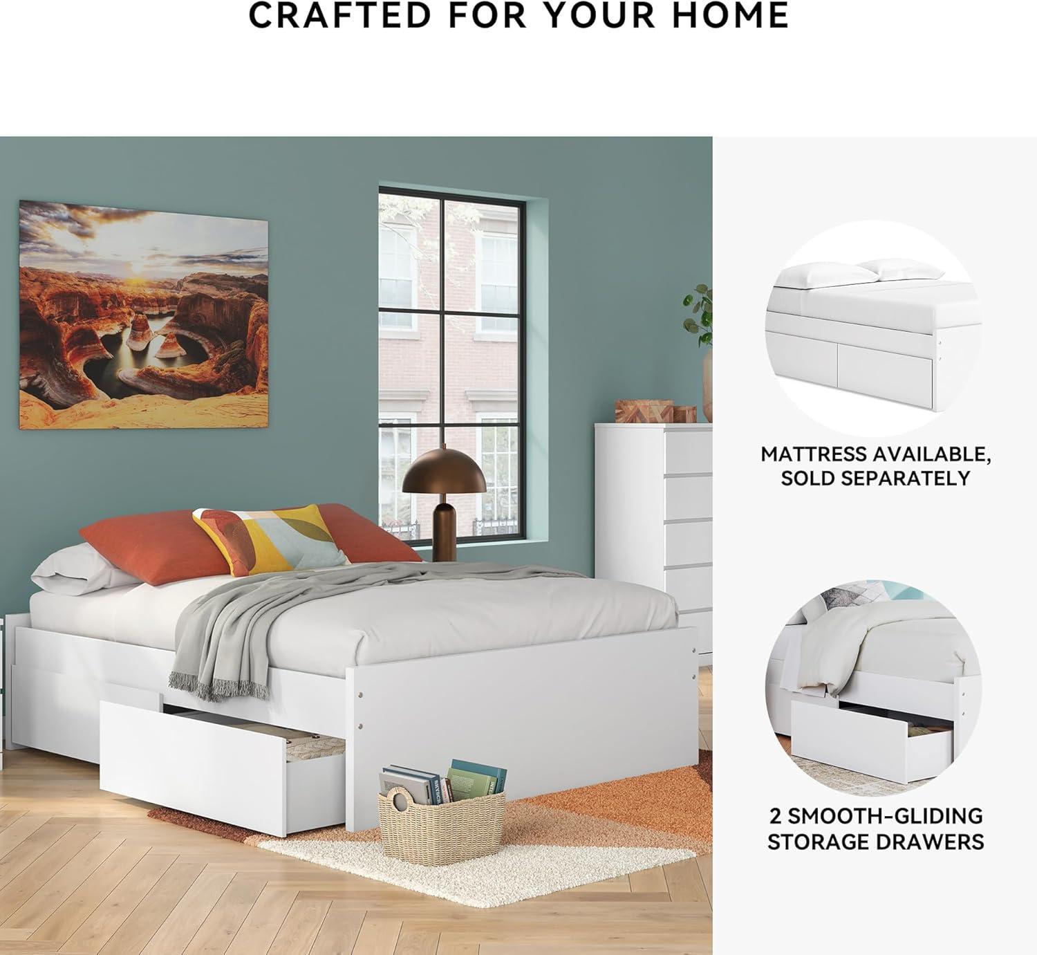 imageSignature Design by Ashley Onita Minimalist Panel Platform Bed Foundation or Box Spring Not Needed Full BeigeWhite