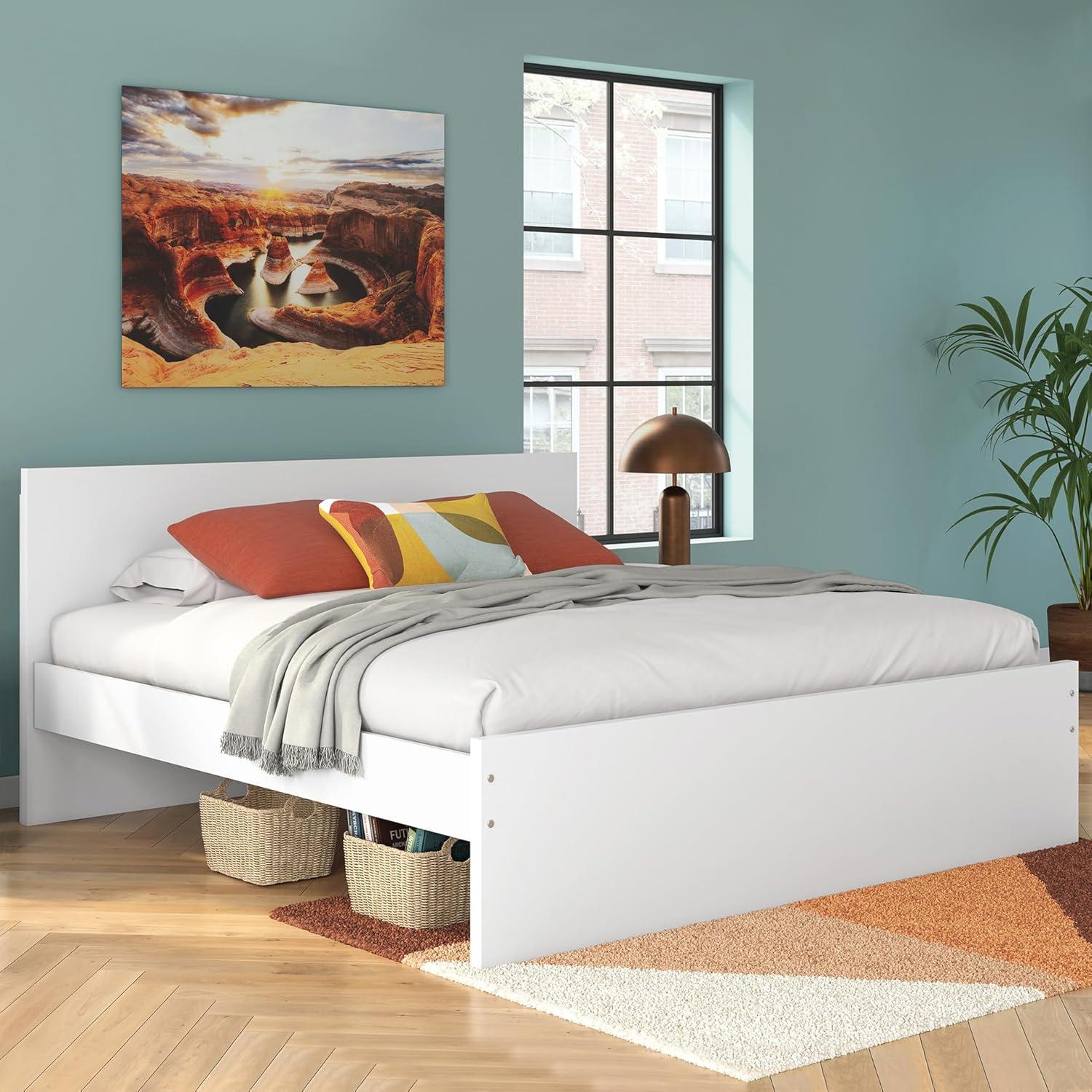 imageSignature Design by Ashley Onita Minimalist Panel Platform Bed Foundation or Box Spring Not Needed Full BeigeWhite