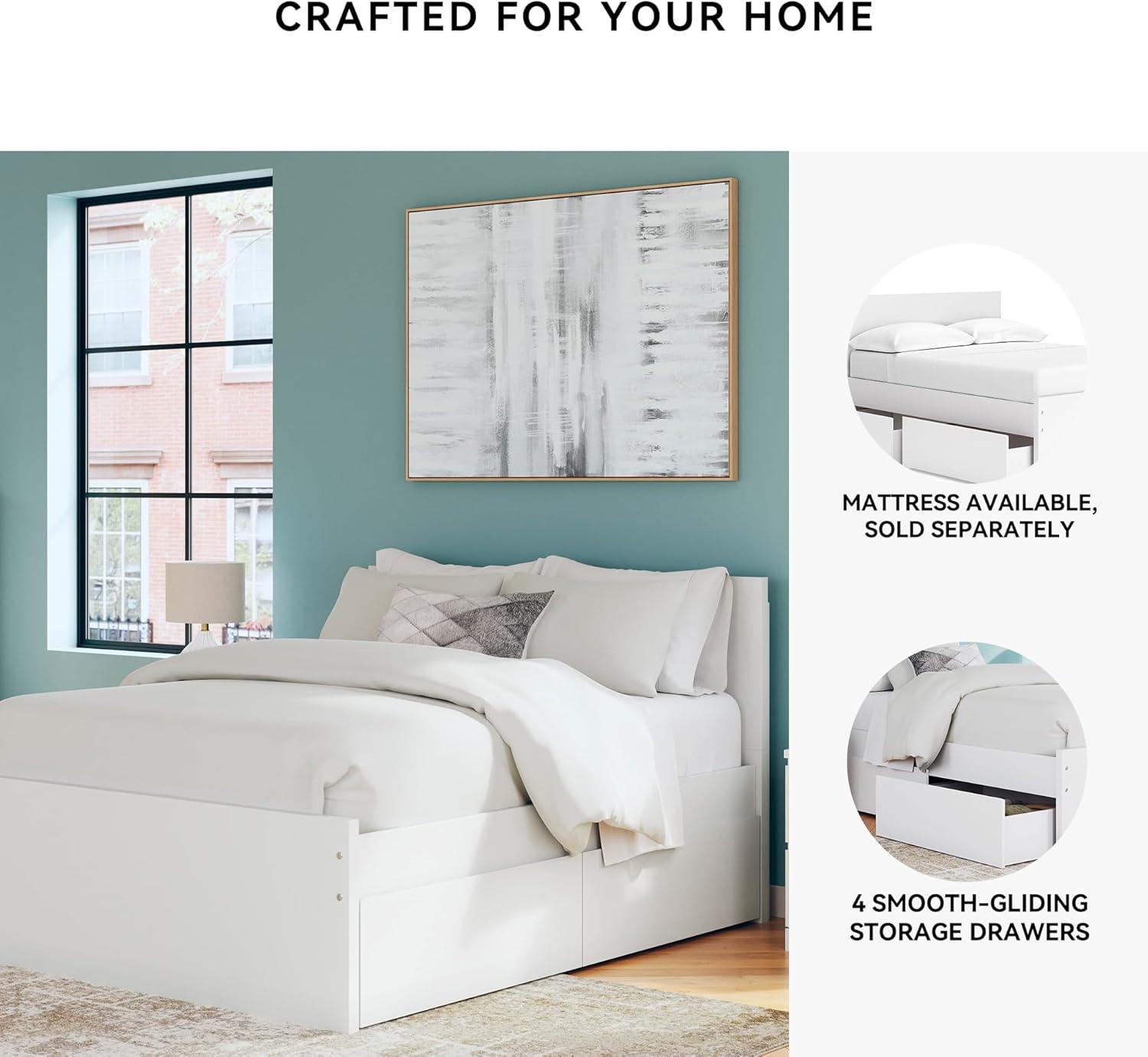 imageSignature Design by Ashley Onita Minimalist Panel Platform Bed Foundation or Box Spring Not Needed Full BeigeWhite