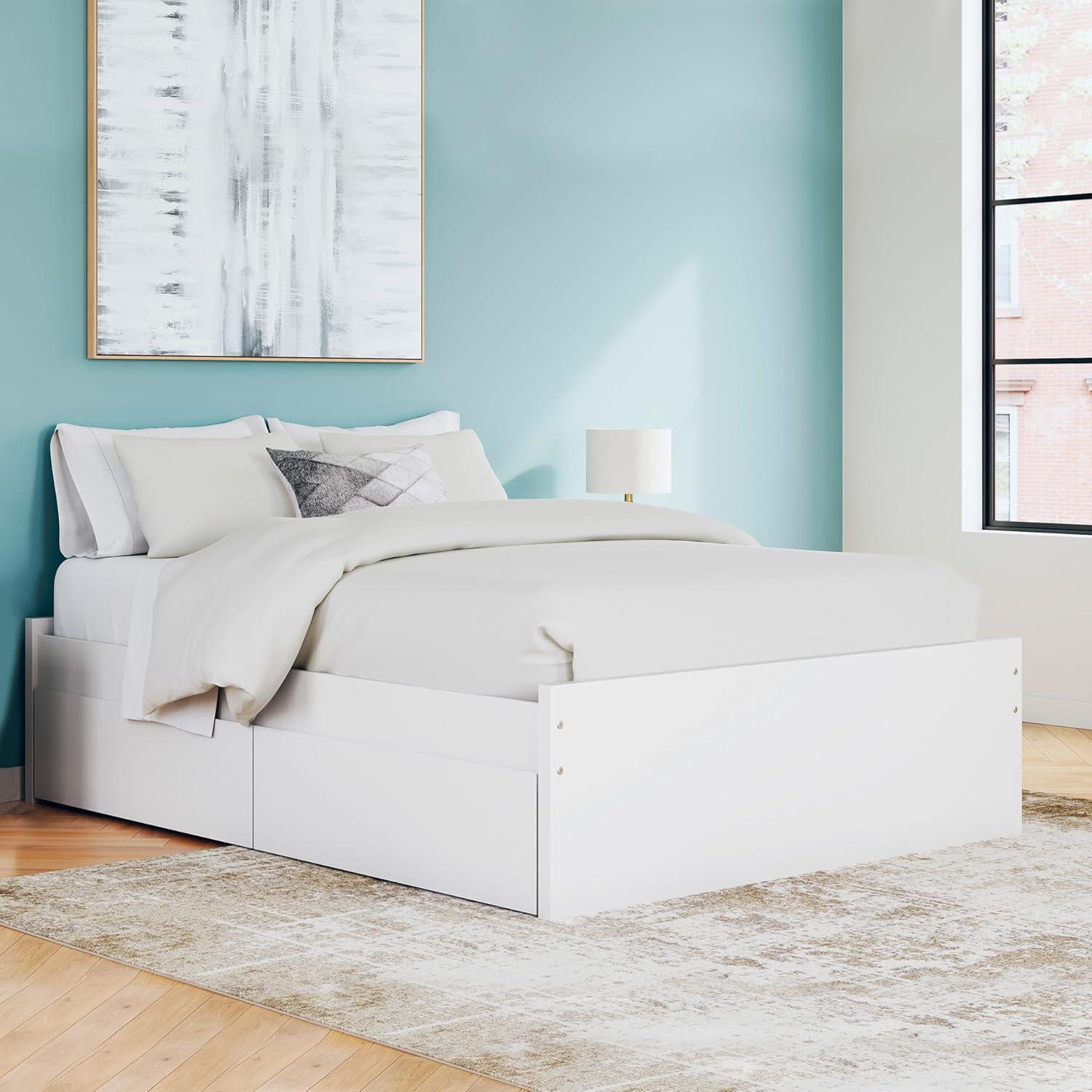 imageSignature Design by Ashley Onita Minimalist Panel Platform Bed Foundation or Box Spring Not Needed Full BeigeWhite