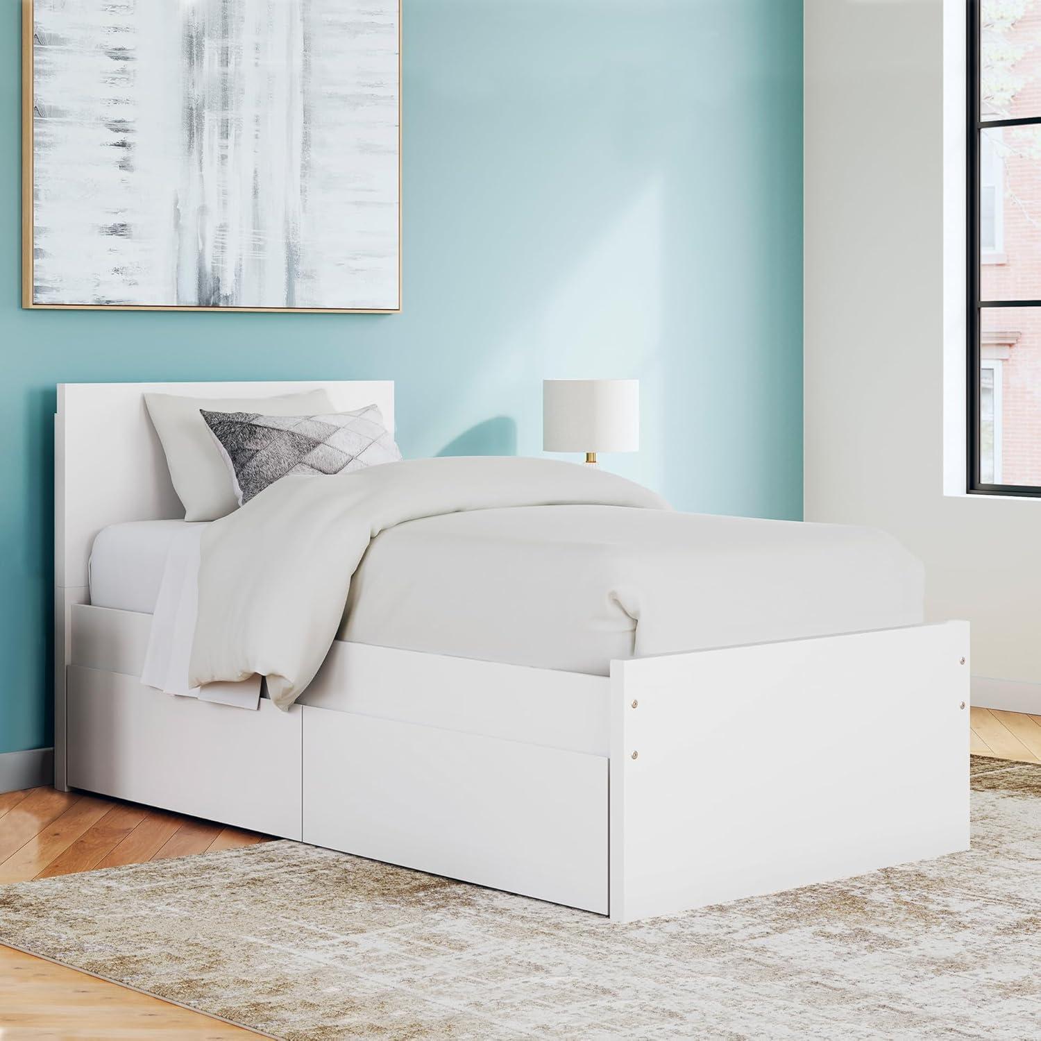 imageSignature Design by Ashley Onita Minimalist Panel Platform Bed Foundation or Box Spring Not Needed Full BeigeWhite