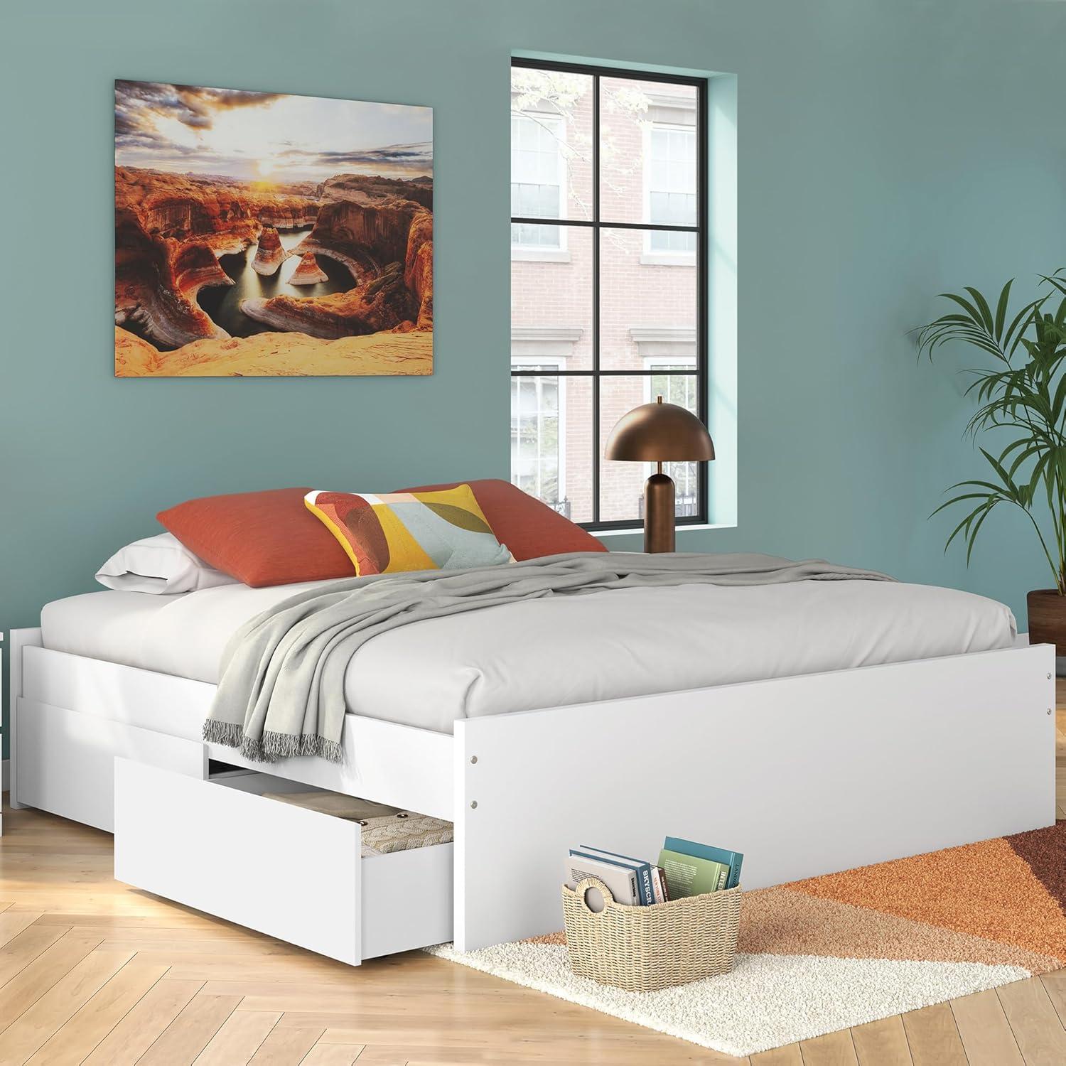 imageSignature Design by Ashley Onita Minimalist Panel Platform Bed Foundation or Box Spring Not Needed Full BeigeWhite
