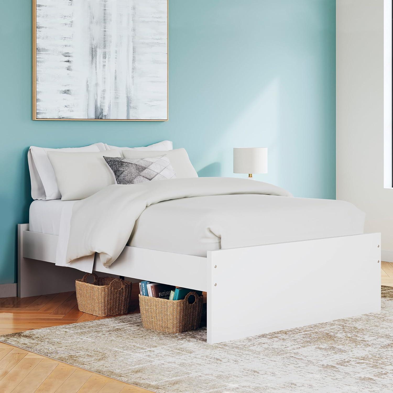 imageSignature Design by Ashley Onita Minimalist Panel Platform Bed Foundation or Box Spring Not Needed Full BeigeWhite