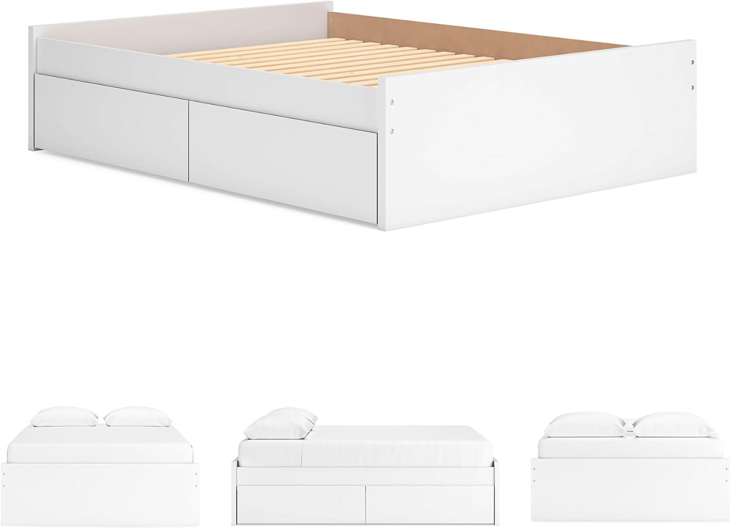 imageSignature Design by Ashley Onita Minimalist Panel Platform Bed Foundation or Box Spring Not Needed Full BeigeWhite