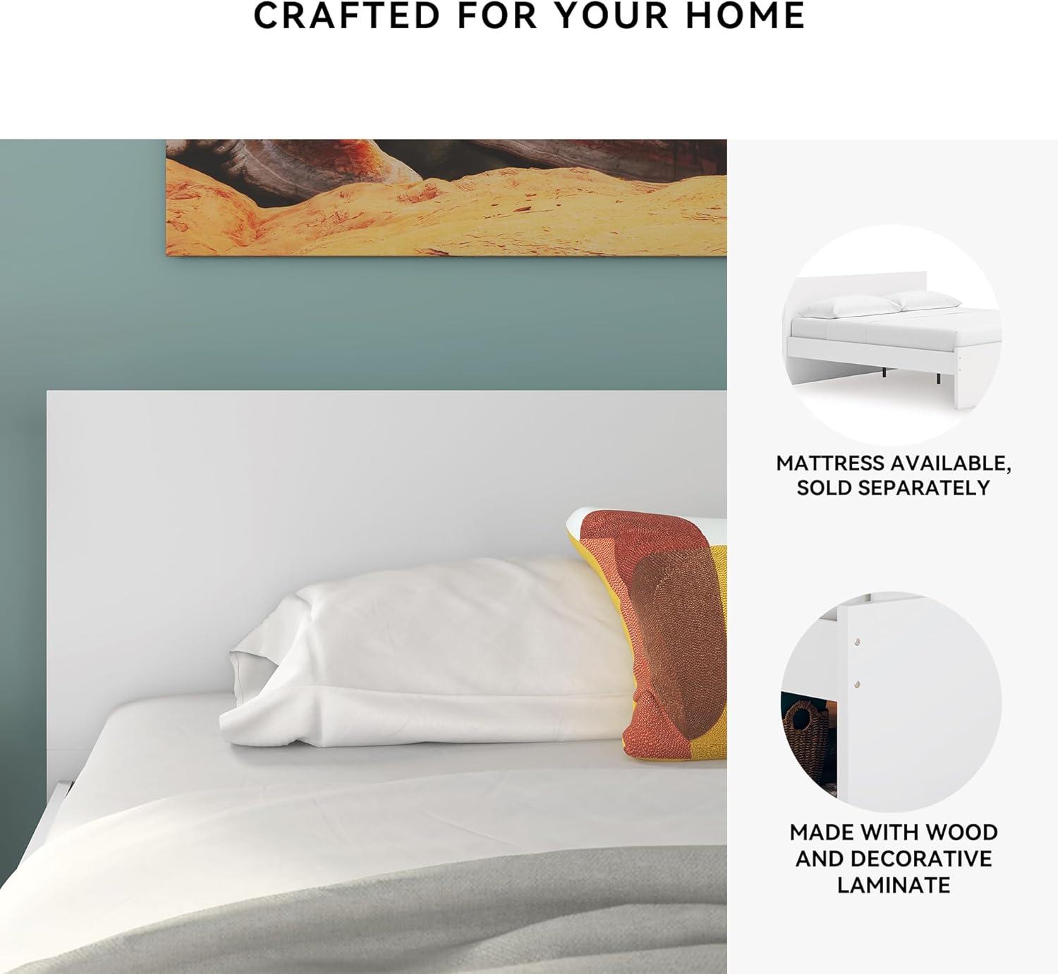 imageSignature Design by Ashley Onita Minimalist Panel Platform Bed Foundation or Box Spring Not Needed Full BeigeWhite