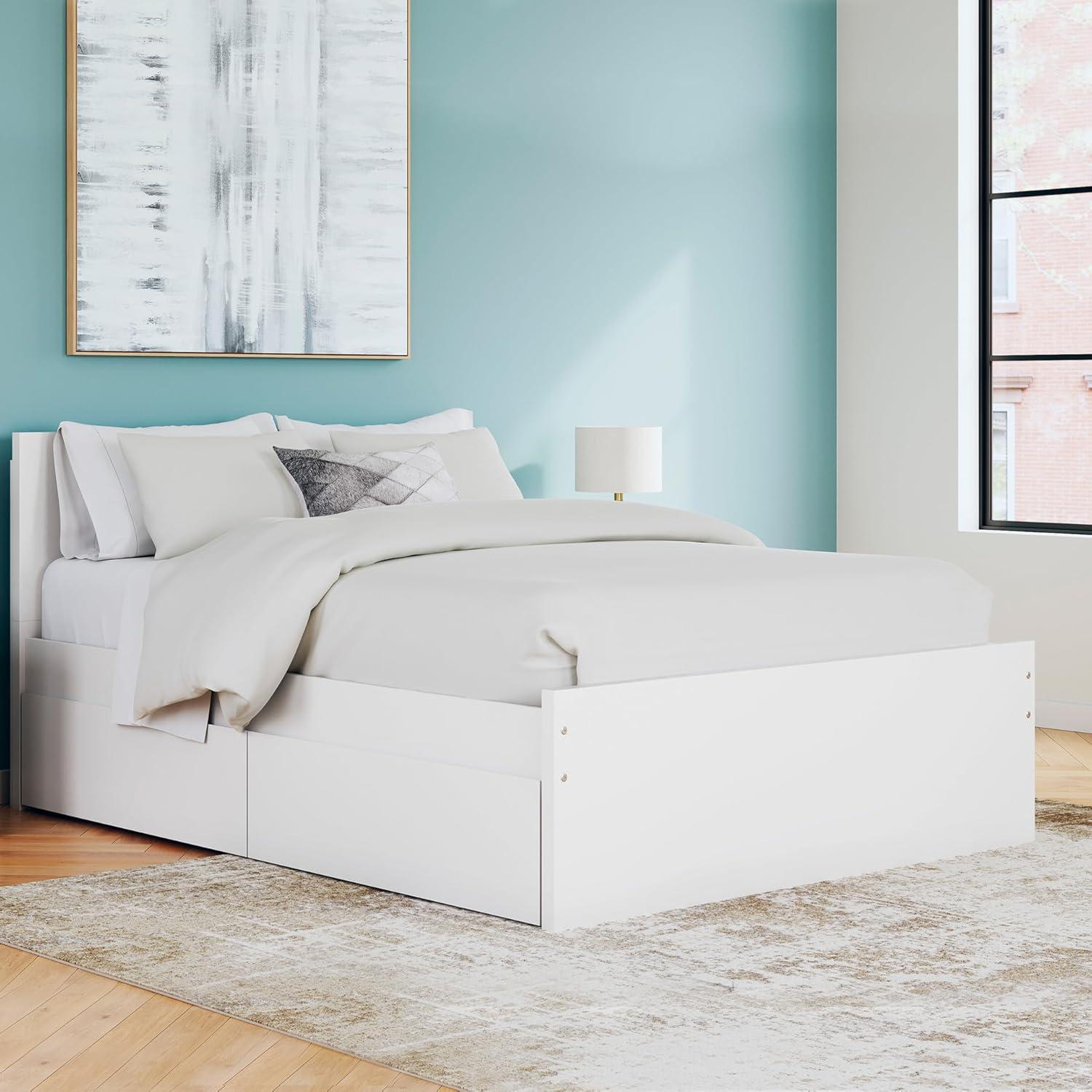 imageSignature Design by Ashley Onita Minimalist Panel Platform Bed Foundation or Box Spring Not Needed Full BeigeWhite