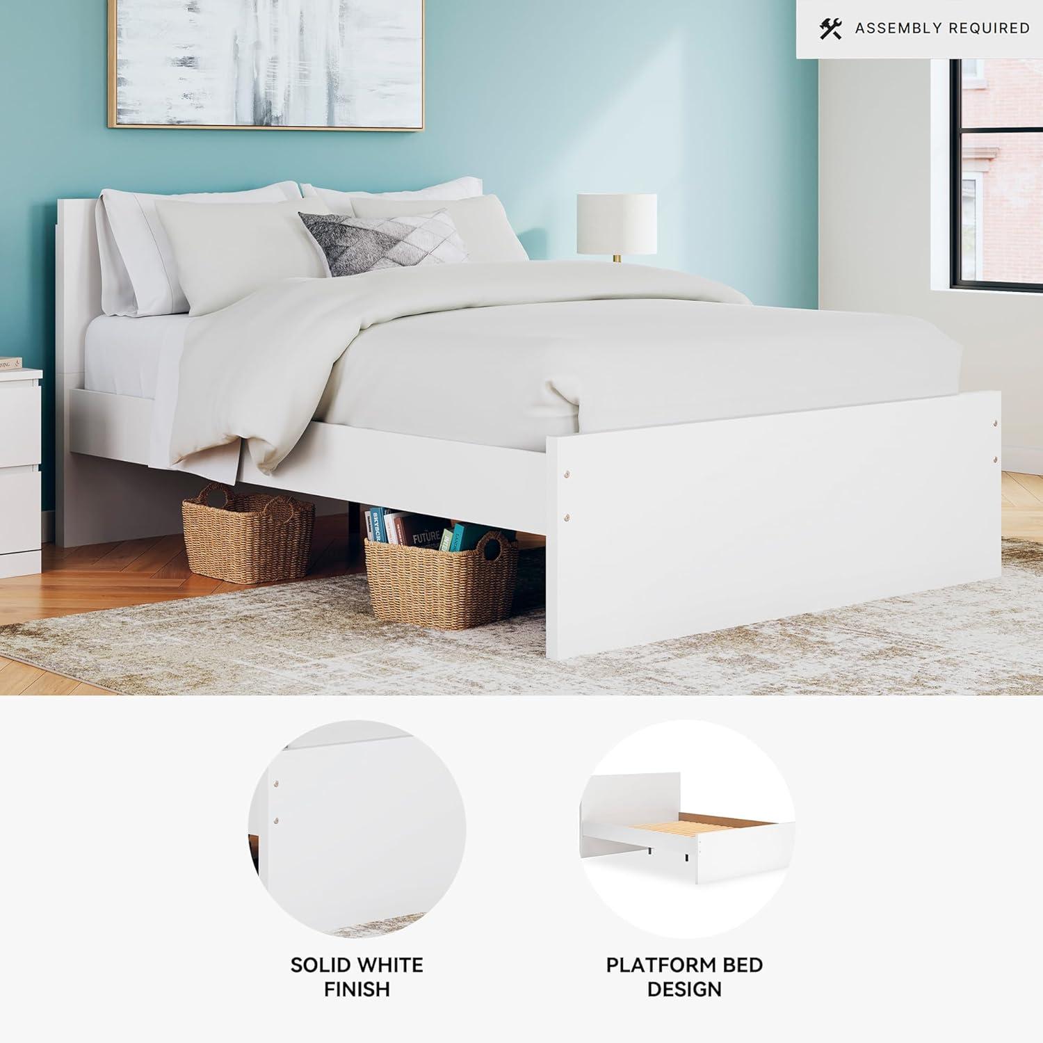 imageSignature Design by Ashley Onita Minimalist Panel Platform Bed Foundation or Box Spring Not Needed Full BeigeWhite