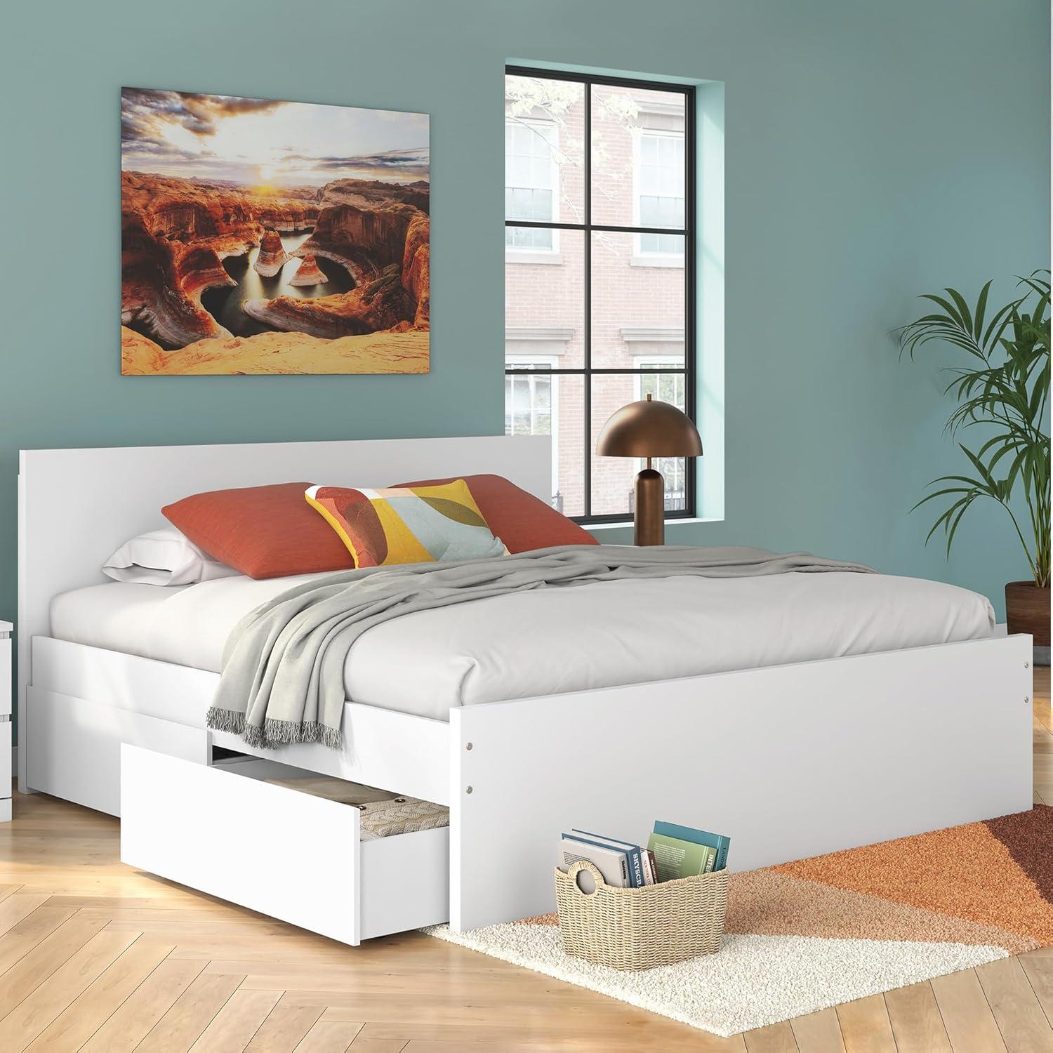 imageSignature Design by Ashley Onita Minimalist Panel Platform Bed Foundation or Box Spring Not Needed Full BeigeWhite