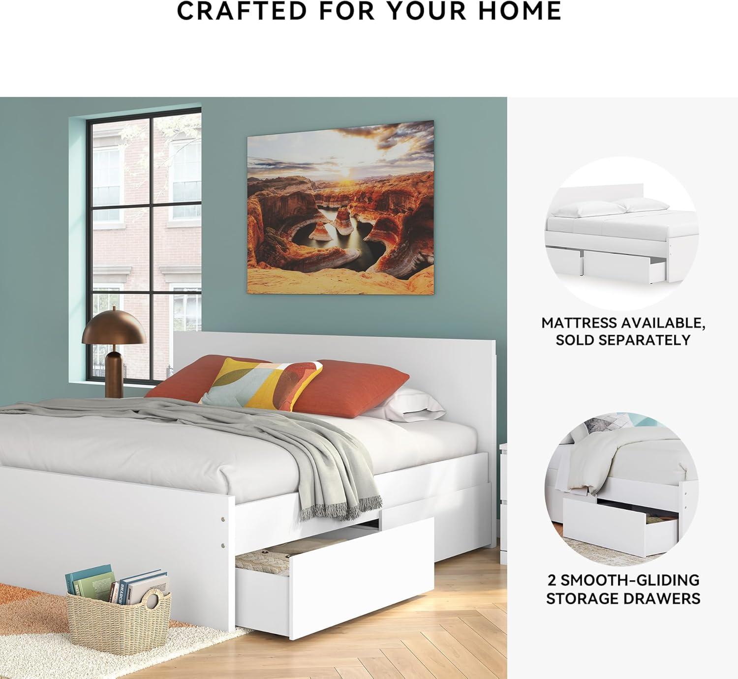 imageSignature Design by Ashley Onita Minimalist Panel Platform Bed Foundation or Box Spring Not Needed Full BeigeWhite